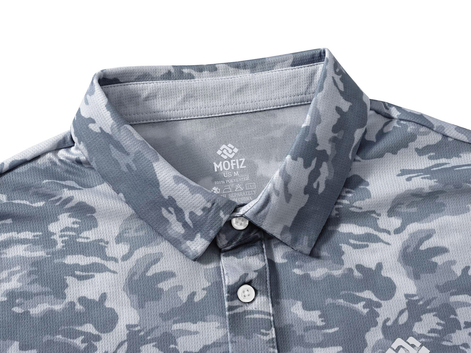 MoFiz Polo da uomo mimetica da golf, da escursionismo, a maniche corte, con colletto in piqué