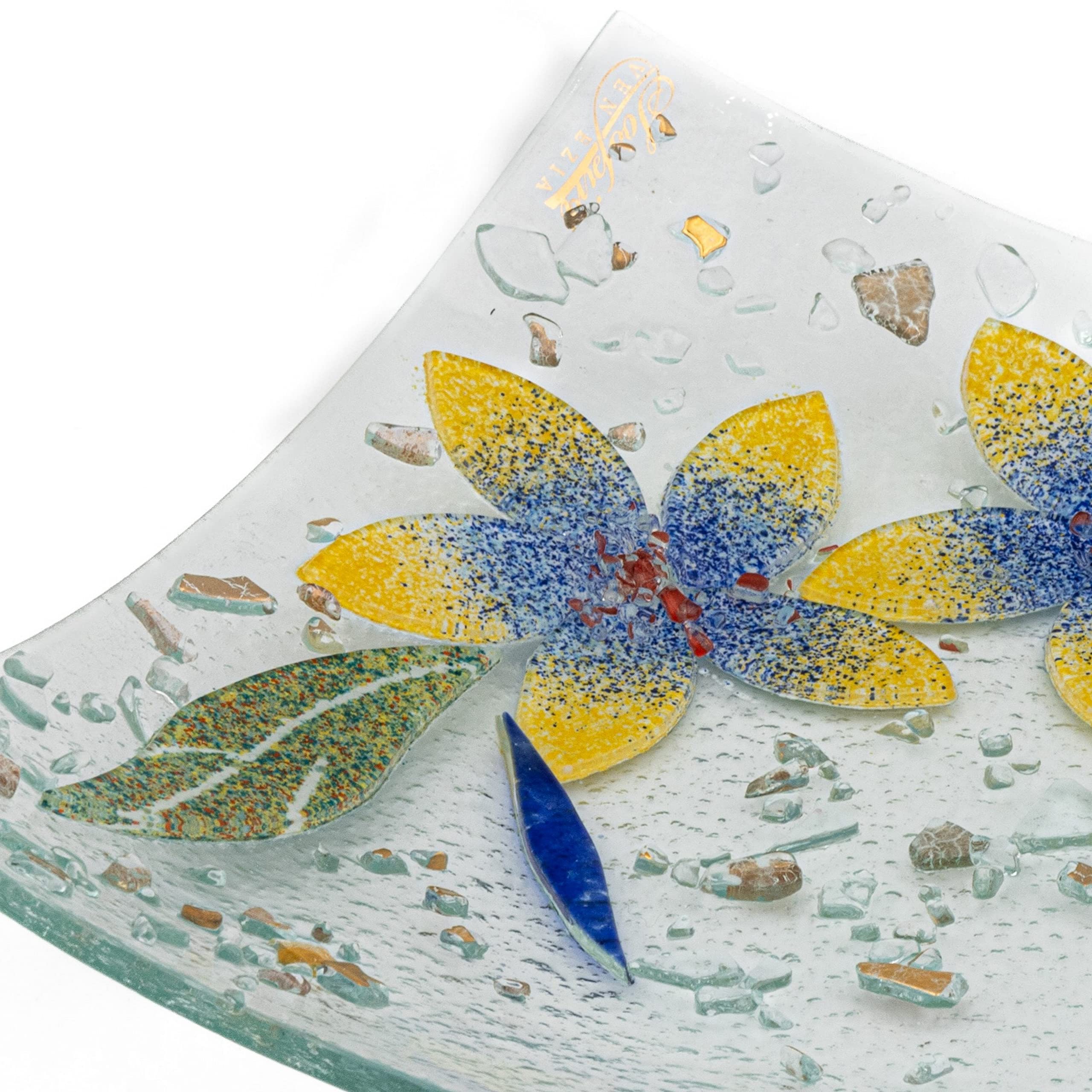 SOSPIRI VENEZIA Svuotatasca Piatto Soprammobile Decoro Floreale Vetro Murano Centrotavola Arredo Casa Idea Regalo Realizzato a Mano Made Italy (cm19X19 Quadrato)