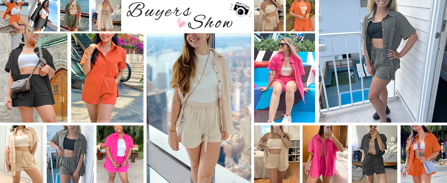 Linen Shorts Sets Women 2 Piece Outfits V Neck Tops High