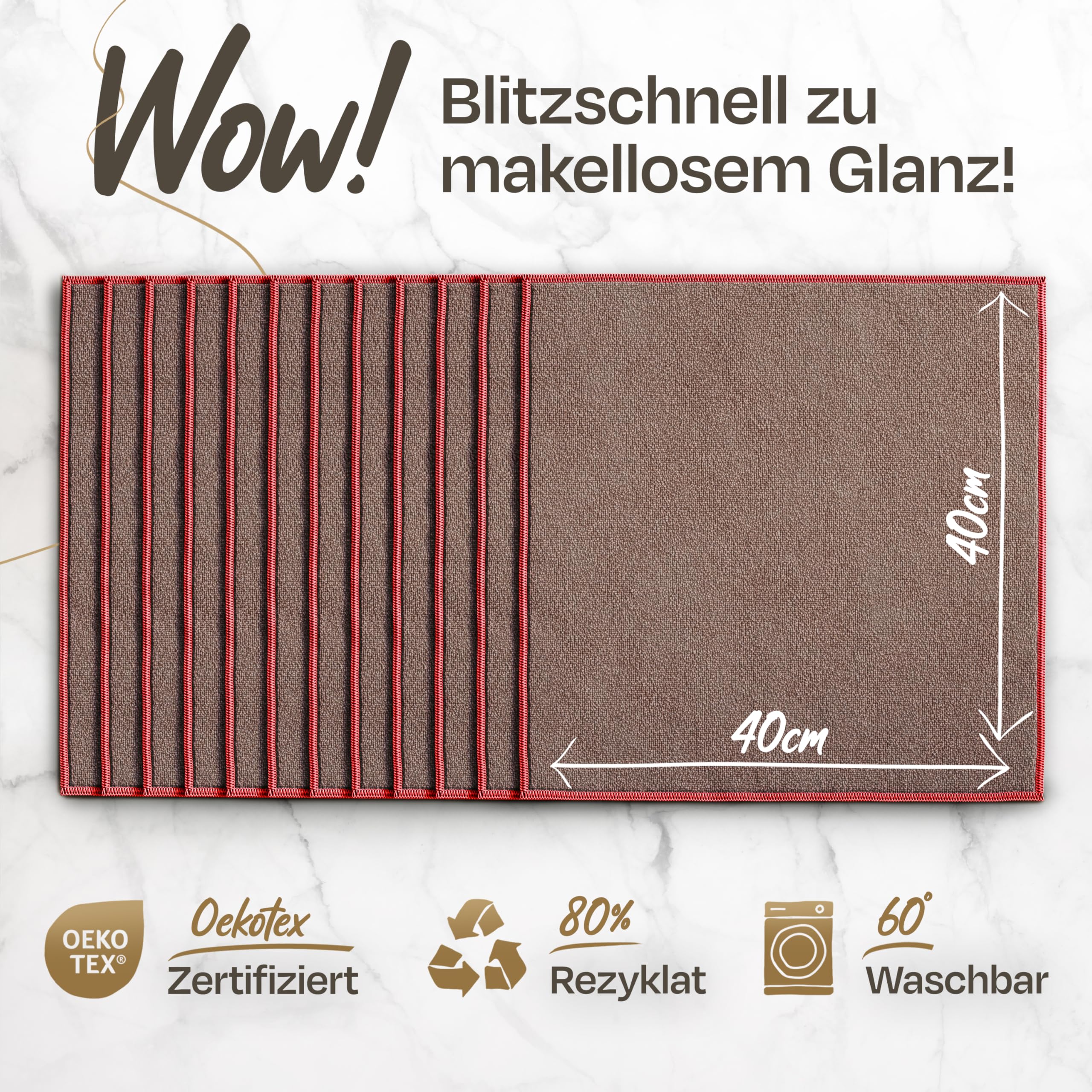Paños de microfibra para cocina, baño, hogar y coche – Paños de limpieza, papel de limpieza, paños de plástico reciclado, juego de 50 – 40 x 40 cm – gris/rojo