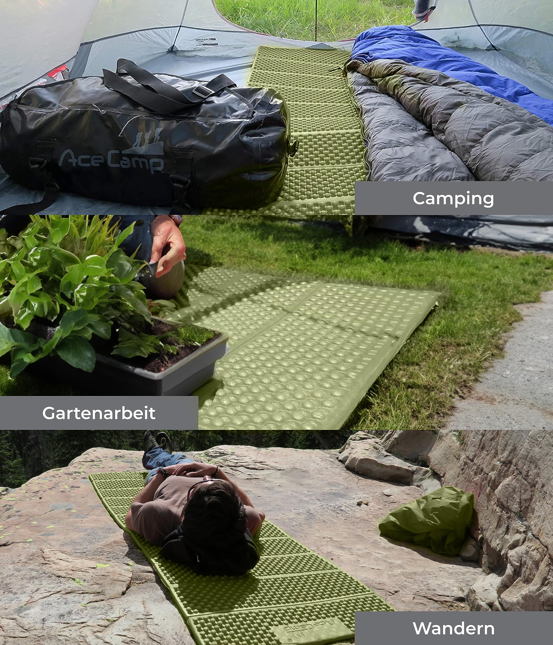 AceCamp Tragbare Schaumstoff-Isomatte, volle Länge, Akkordeon-Isomatte für Camping & Wandern, leicht, weich und kompakt, Kissen für Schlafsack, Komfort, Zelt, felsiges Gelände