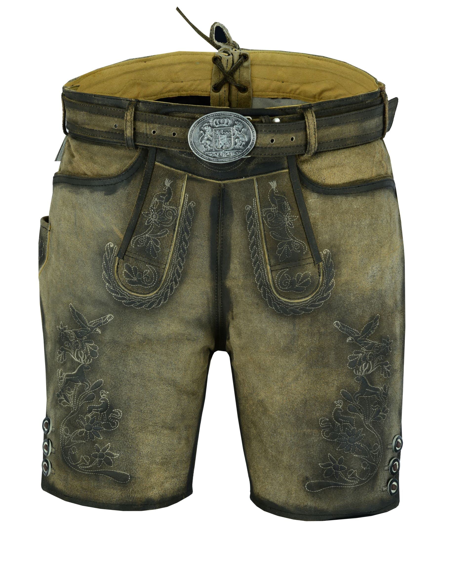 Mens Trachten Lederhosen Oktoberfest Traditional Bavarian Belt Brown Costume Short