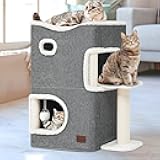 YITAHOME 2-Tier Cat House, Indoor Cat Cave Bed Playhouse, Cat Tunnels with Scratch Pad and Hideaway Cube, Cute Modern Cat Condo Furniture for Multi Small Cats, Extended (Grey)
