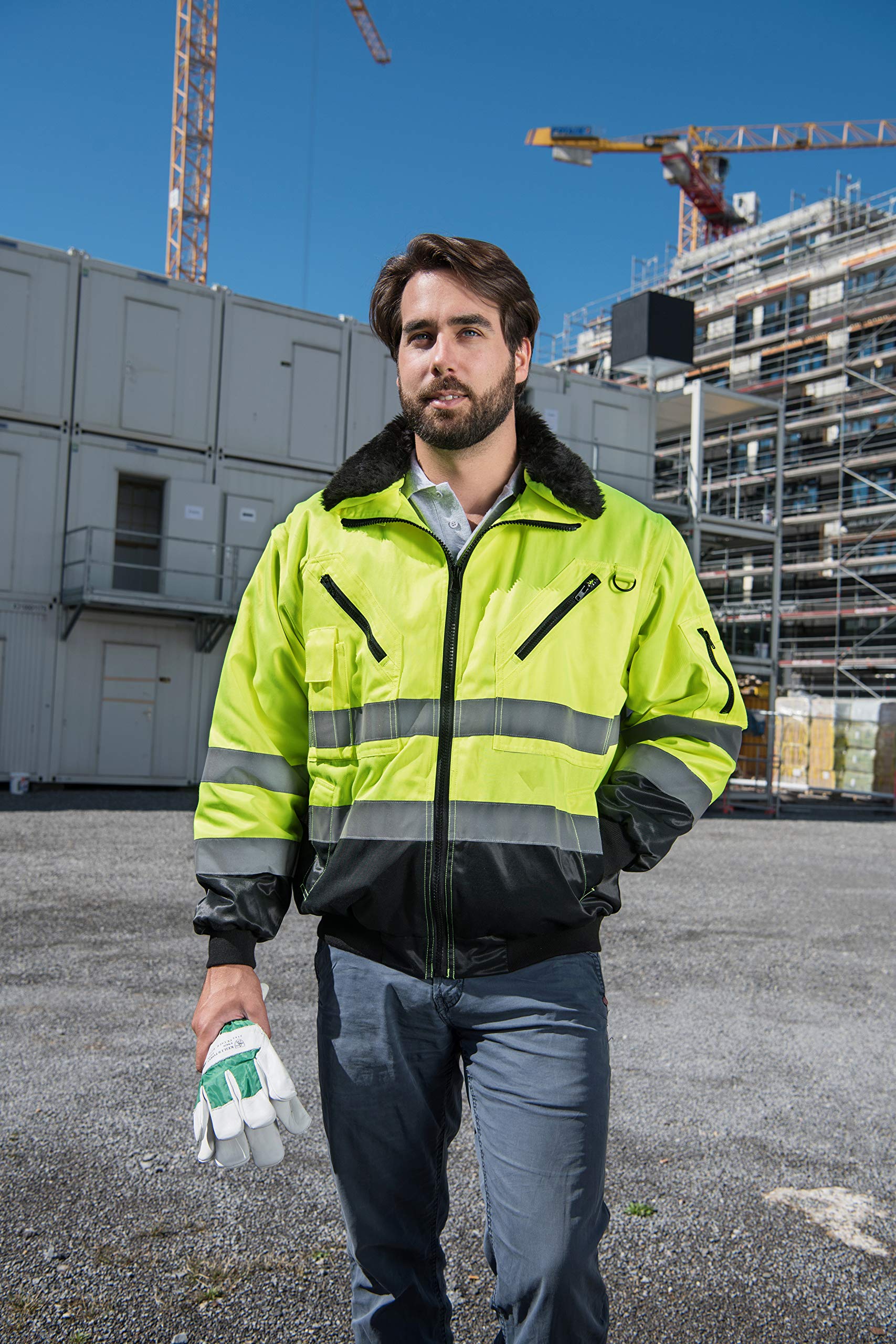 Korntex Giacca da pilota Hi-Vis Giacca da Lavoro Impermeabile Antivento Giallo - S