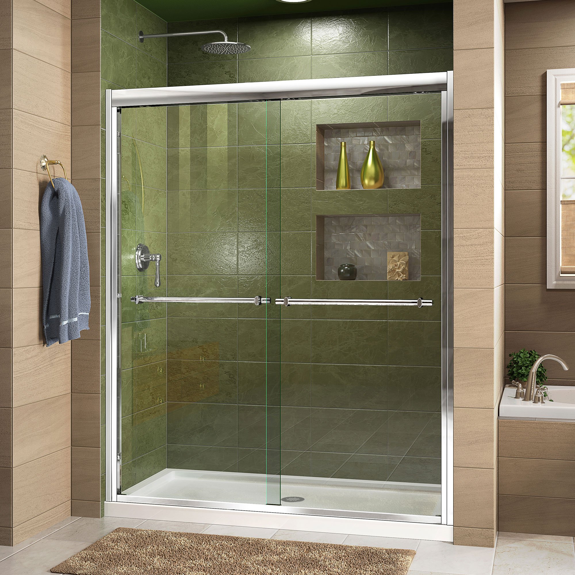 DreamLine Duet 56-60 in. W x 72 in. H Semi-Frameless Bypass Sliding Shower Door in Chrome, SHDR-1260728-01