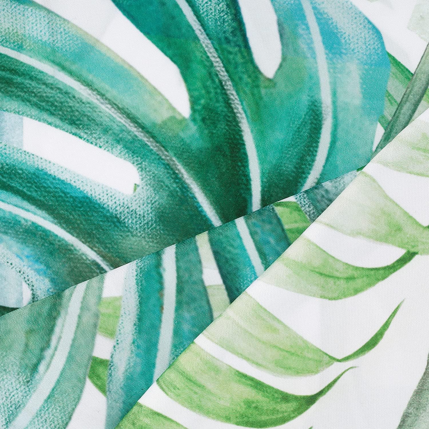 RosieLily Tropical Green Plant Leaf Shower Curtain Set, Botanical Design With 12 Hooks, 72x78 Inches