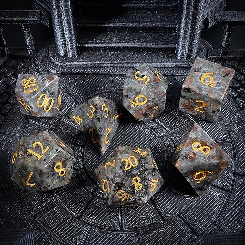 Miniatura 5 de Yooperlite - Juego de 7 dados de piedras preciosas para DND, juego de dados de Calabozos y Dragones con estuche de regalo para juegos de rol, juegos