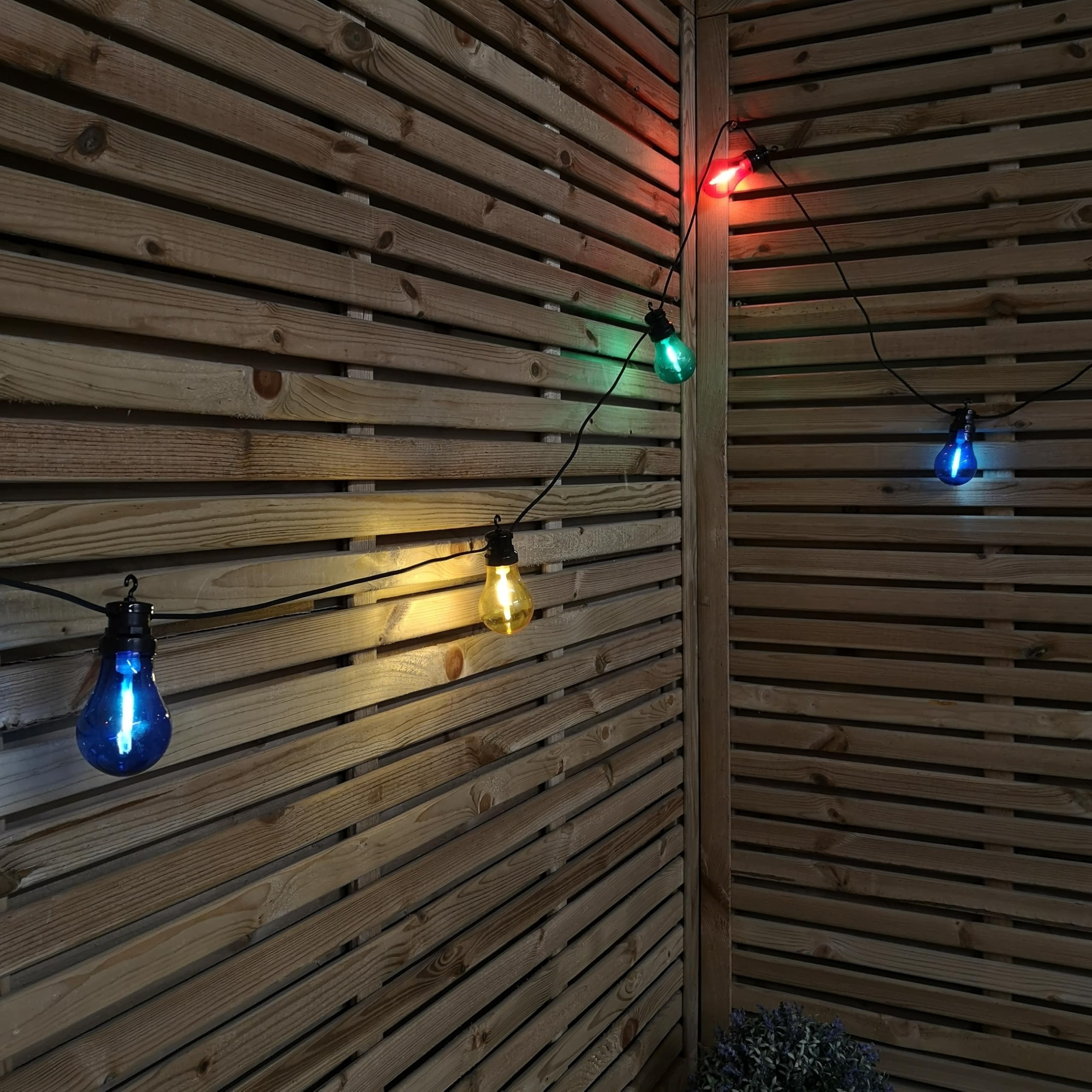 Rackhams Black/Light 4.5M Set Of 10 Connectable Festoon Bulb Lights In Multi-Coloured With Timer Function