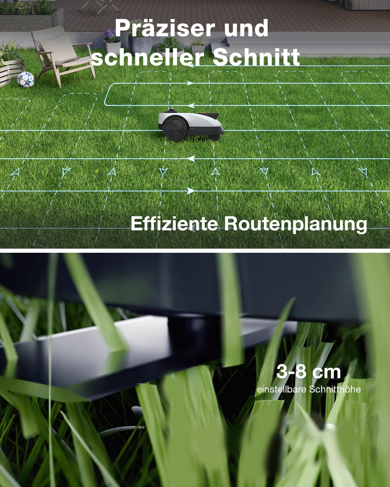 ECOVACS Goat O1200 Mähroboter ohne Begrenzungskabel, 1200 m², 360° Dual-LiDAR-Navigation, Automatische Kartierung, KI-3D-Hindernisvermeidung, Präzises Kantentrimmen (O1200 LiDAR PRO Care Kit)