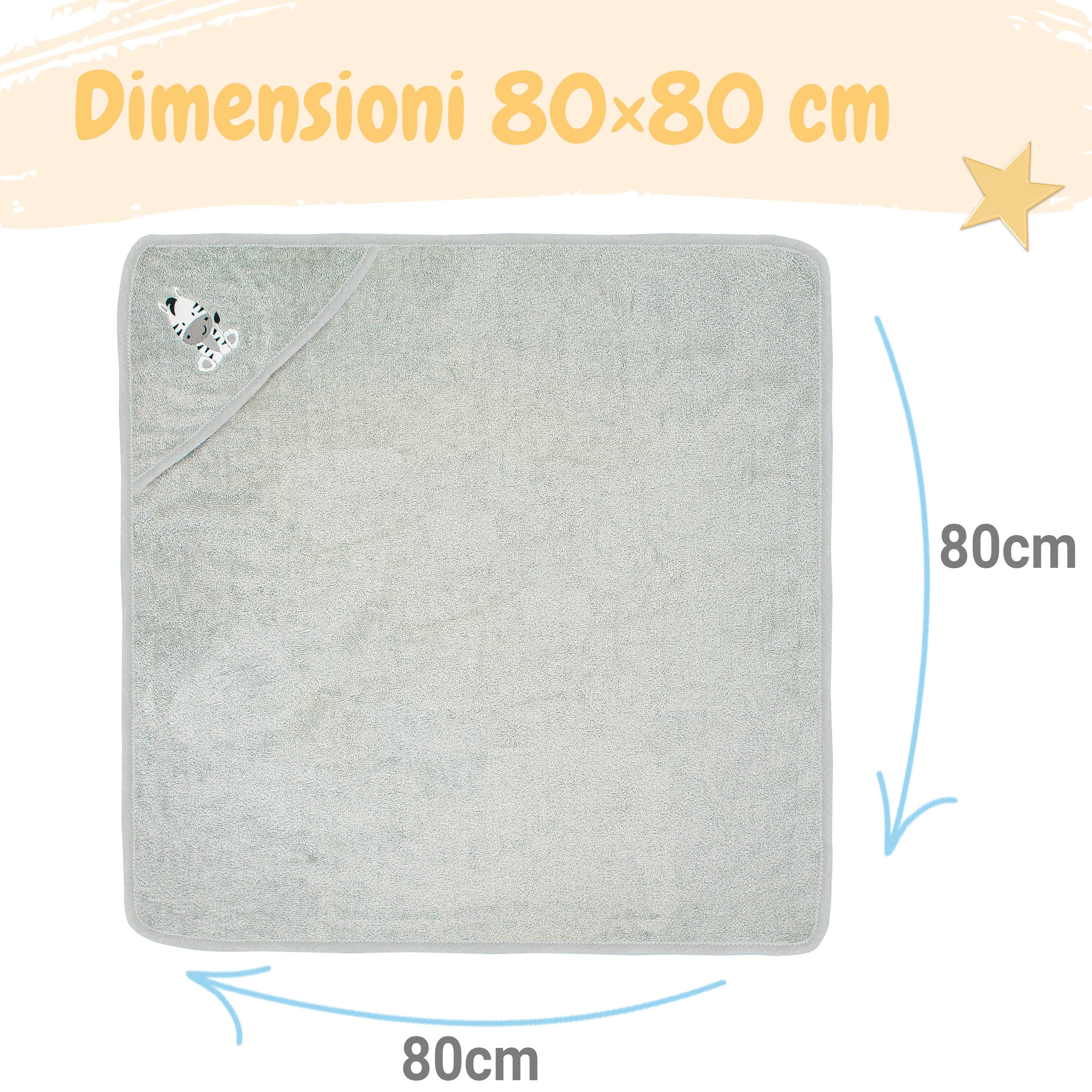 Babykajo Set Accappatoio per Neonati con 2 Guanti da Bagno in Oeko-Tex Standard 100 Certificato, Asciugamano con Cappuccio in Morbida Spugna, Primo Asciugamano con Cappuccio per Bambini 80x80 cm