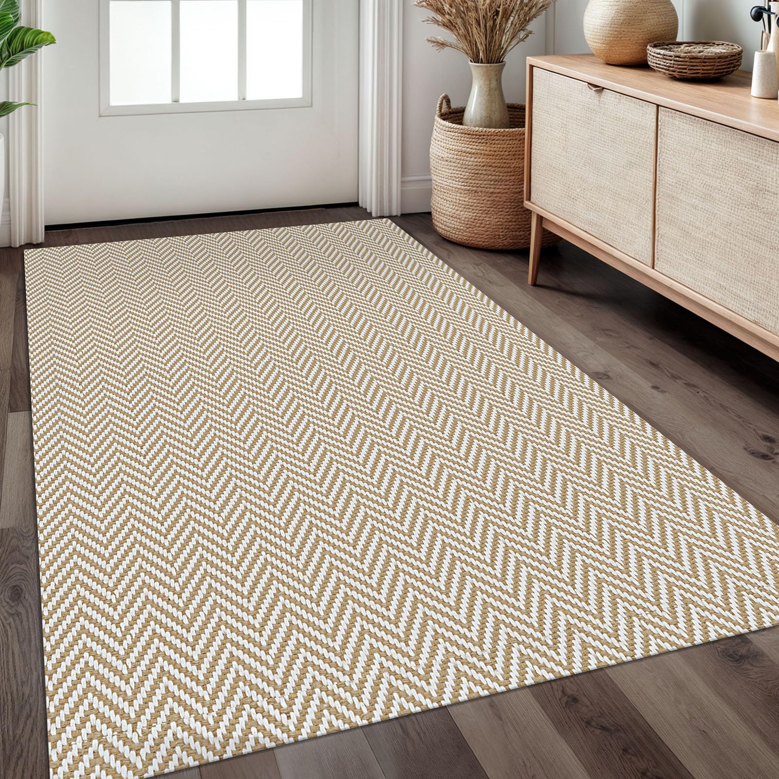 Alfombra trenzada de 3 x 5 pies, lavable para entrada, alfombras con respaldo de goma, tapete bohemio para puerta interior, tapete de cocina de algodón, tapete tejido para puerta delantera, vestíbulo