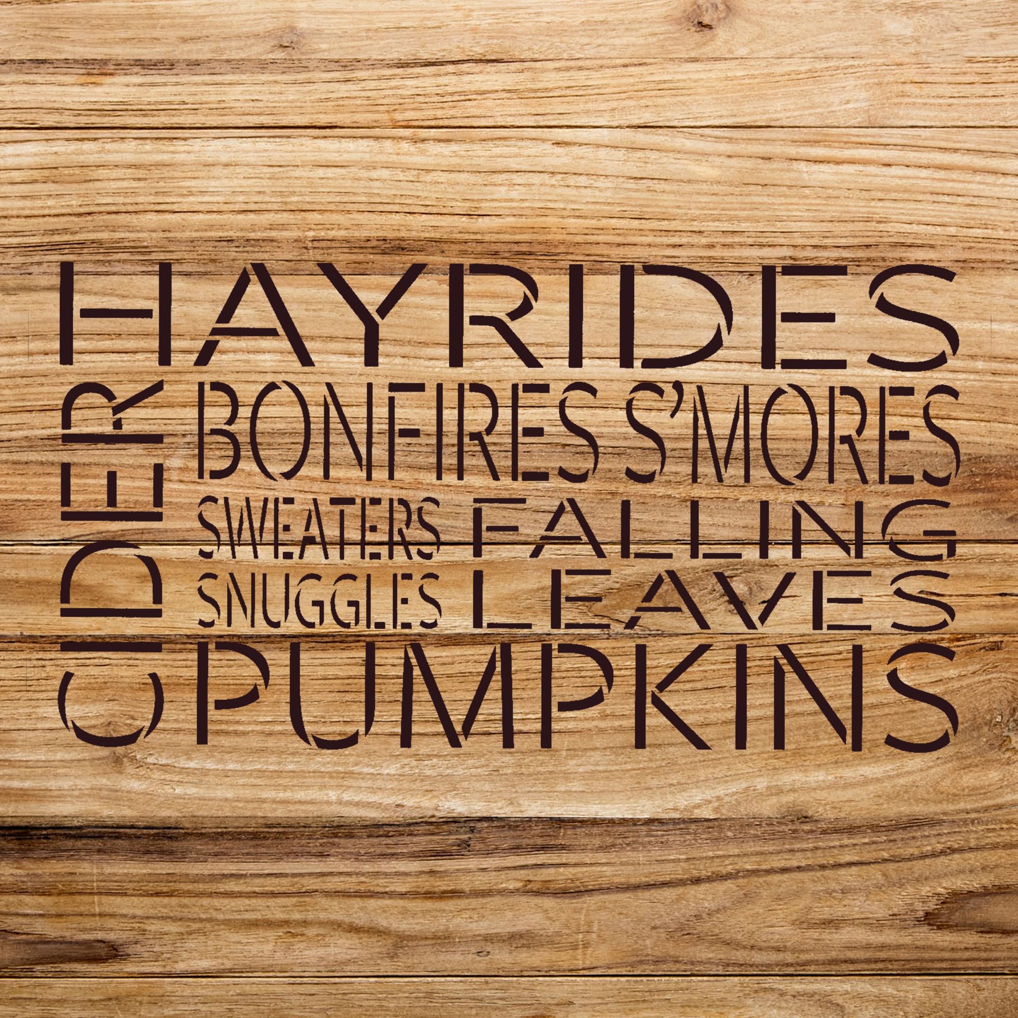 Fall Words Stencil for Crafts and Home Decor, Perfect for Wood, Walls, and Seasonal Projects Featuring hayrides, Bonfires, Pumpkins, Cider, Sweaters, and Snuggles - Size A1 (33.1