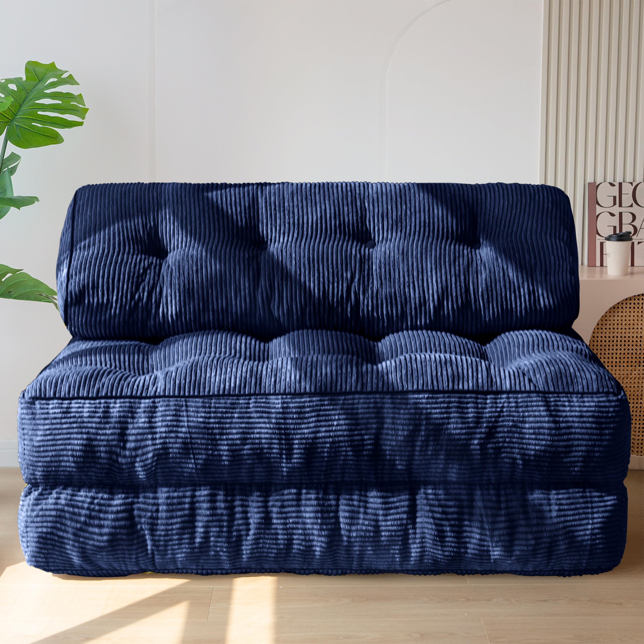 MAXYOYO Folding Sofa Bed, Convertible Sleeper Chair with Pillow Foldable Matress with Back Support, Portable Fold Out Chair Bed Comfy Floor Sofa Lounge for Living Room Bedroom, Navy Double