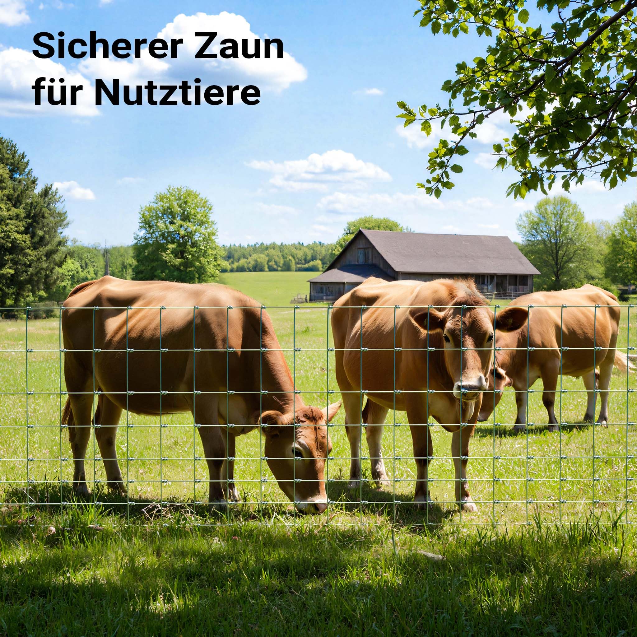 Wiltec Wildzaun 100/08/15 50 m lang, 100 cm hoch, 8 Drahtreihen, 15 cm Maschenbreite, Weidezaun aus Knotengeflecht, Drahtzaun z. B. für Forst- und Landwirtschaft