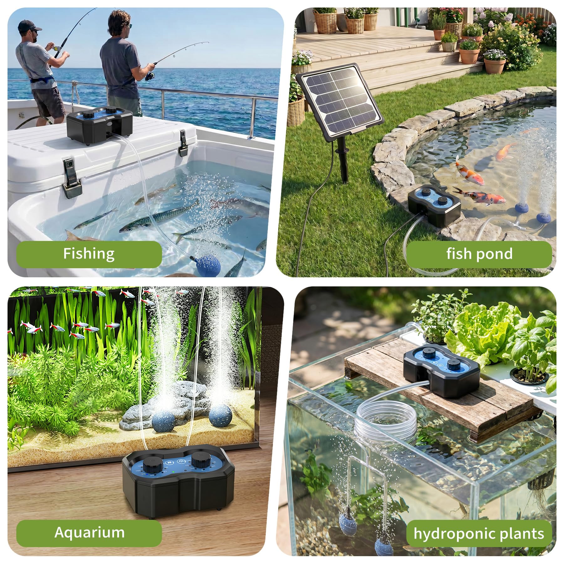 Forever Speed Aireador Solar para Estanque con Batería, 146 Modos Ajustables Bomba de Oxígeno Solar Recargable para Pequeño Estanque, Bomba de Oxígeno Aire Solar Doble Recarga Solar y USB | Aireador Solar para Estanque con Batería 2200mAh con 146 Modos Aj