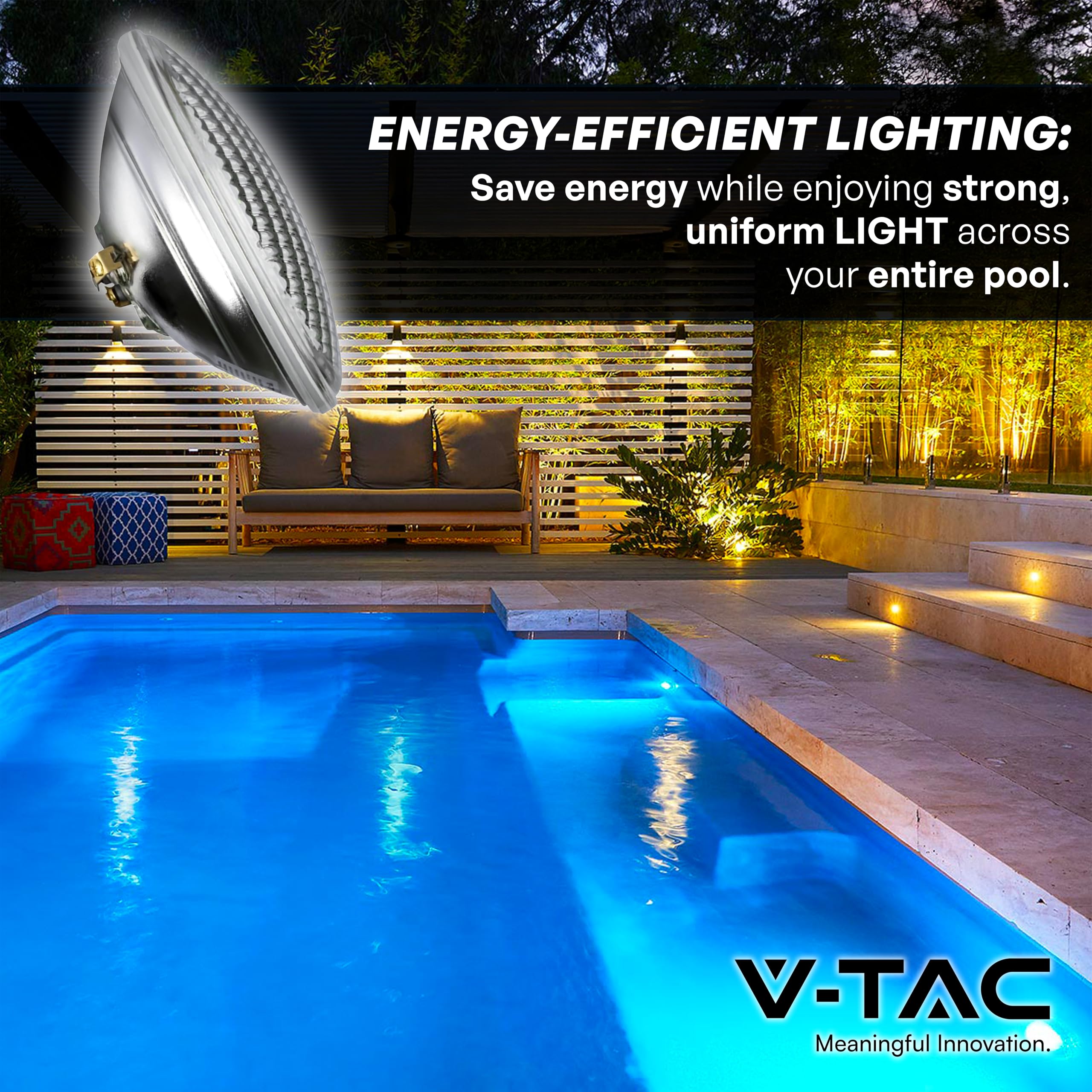 V-TAC Lampada Led da Piscina 12W - PAR56 - Lampada in Vetro Antiurto per Illuminazione Piscine e Fontane - 1260 Lumen - Luce Subacquea - Risparmio Energetico - IP68 - Luce Calda