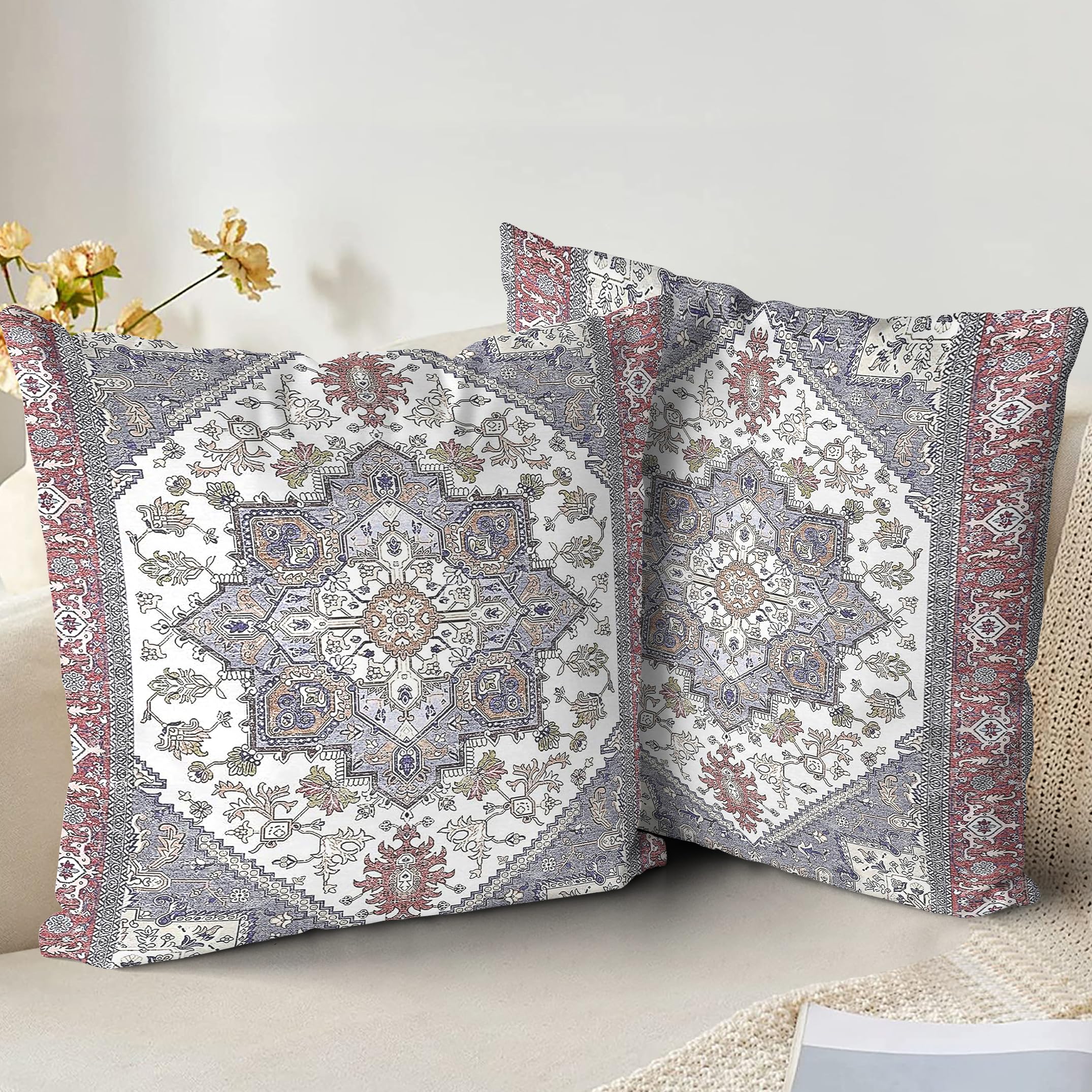 XPHZZL Pack of 2 Soft Decorative Cushion Covers 60cm x 60cm Square Throw Pillow Case Boho Style Pillowcases for Sofa Bedroom Outdoor Patio Garden with Invisible Zipper 24 x 24 Inch-Red Blue