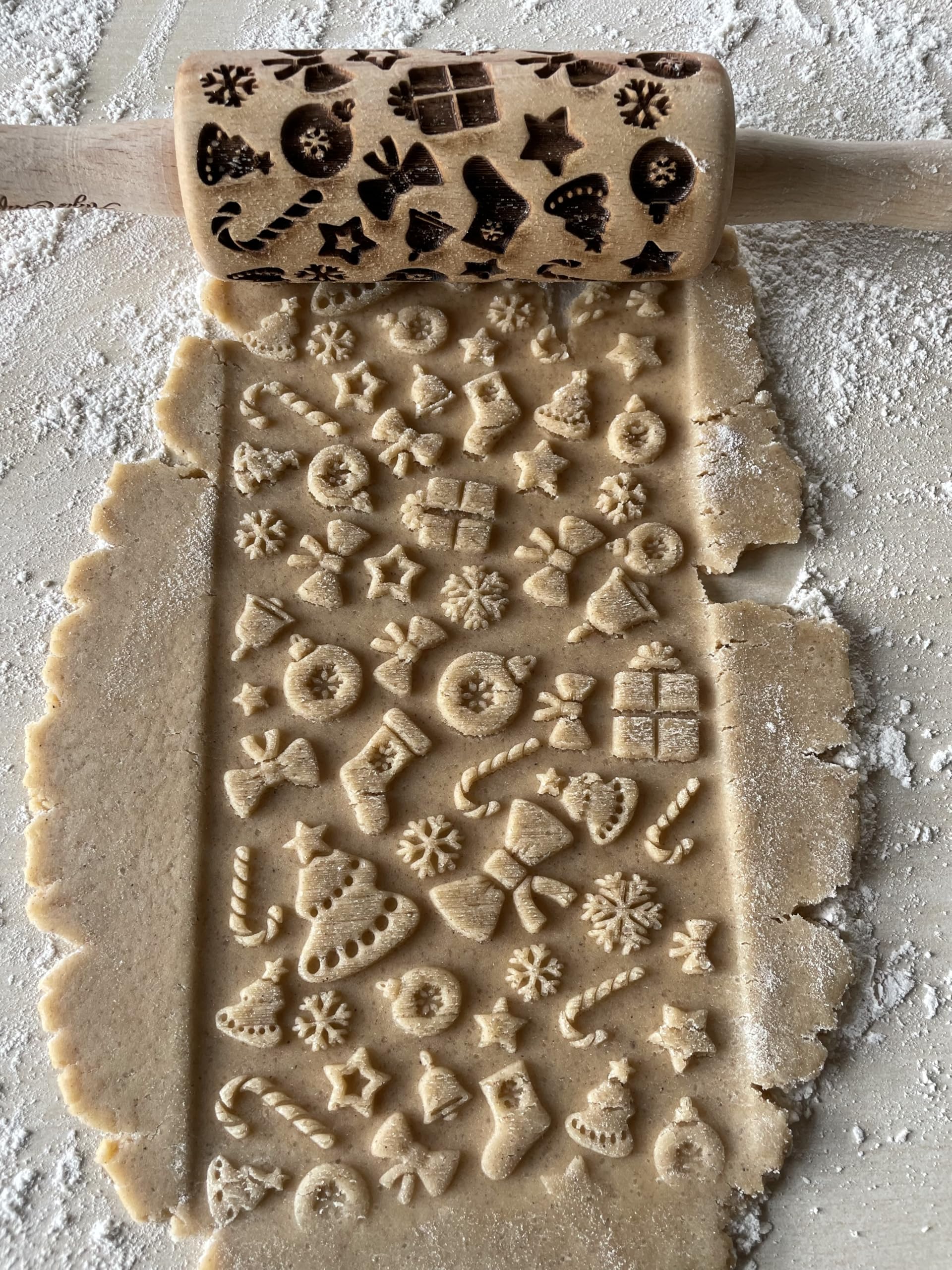 NATALE Mattarello Decorativo per Biscotti - Set di 3 Mattarelli Piccoli | Mattarello Inciso | Rullo per Biscotti e per Modellare per fai da te | Mattarello Legno Goffrato di Algis Crafts