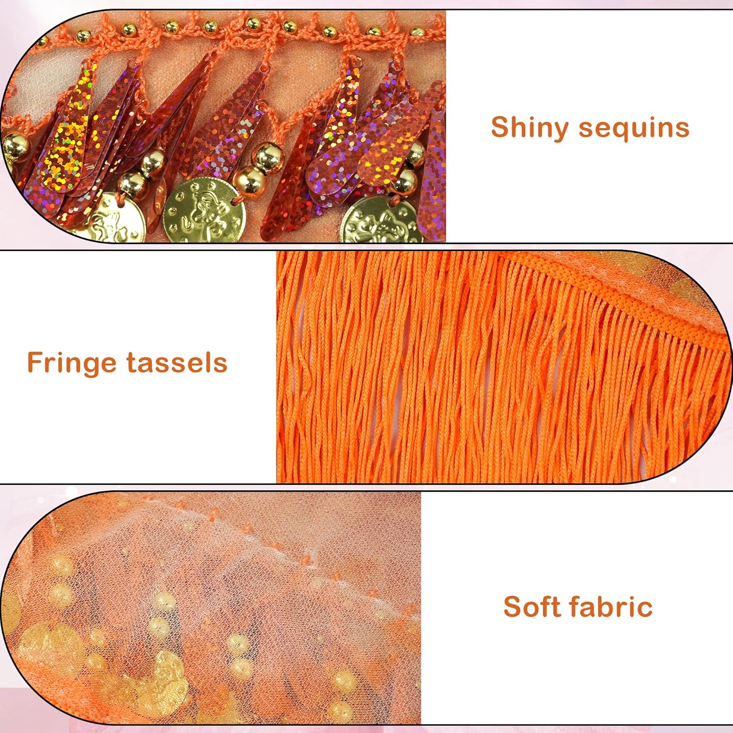 MUNAFIE Belly Dance Hip Scarf with Tassels Sequins, Triangle Coins Wrap Skirt Music Festival Clothing Skirt - Image 4