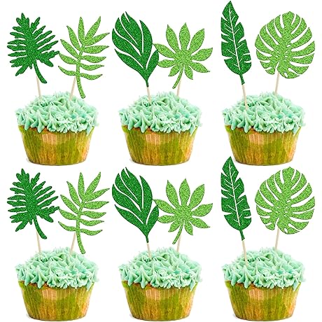 Green Palm Leaf Cupcake Toppers Set of 36
