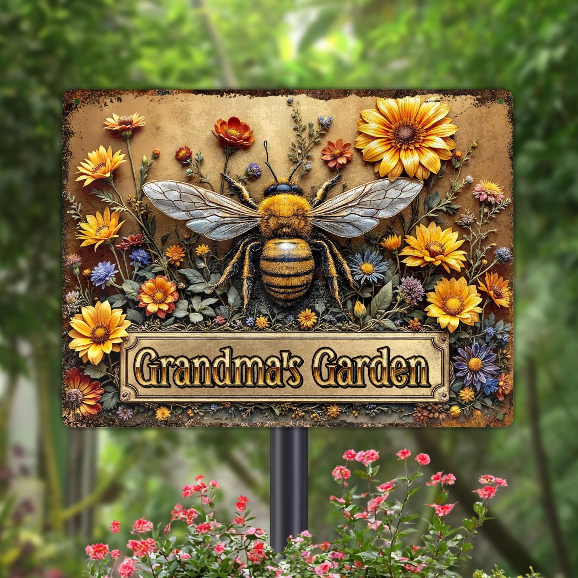 Personalized Metal Signs with Name Made in USA Custom Bee Garden Sign Decorative Metal Print for Wall Decor Customized Home Garden Ideas Gifts Artwork