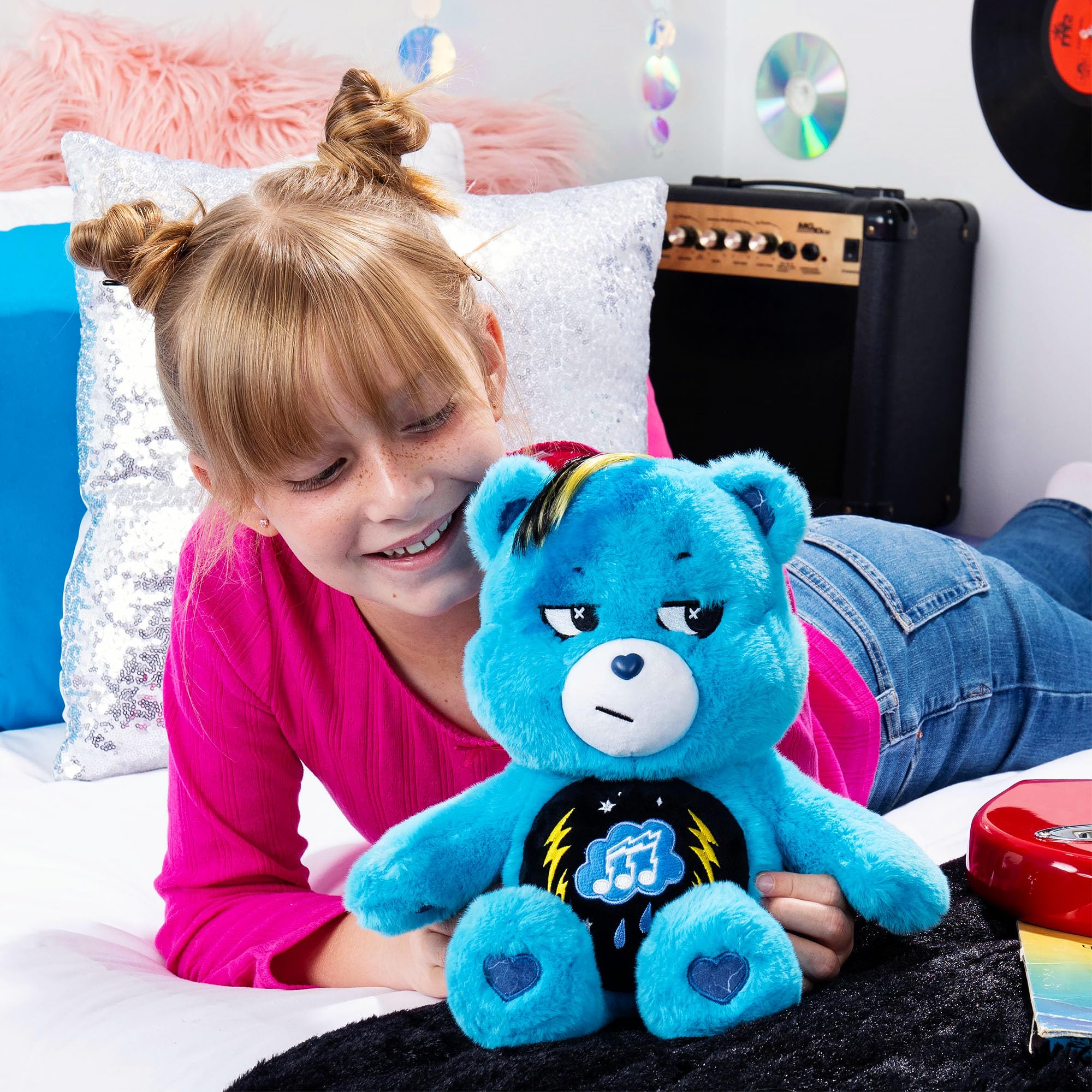 Basic Fun Care Bears 22cm Rock Theme Plush, Grumpy Bear Eco-Friendly Soft Toy with Lightning Belly Badge - Image 3
