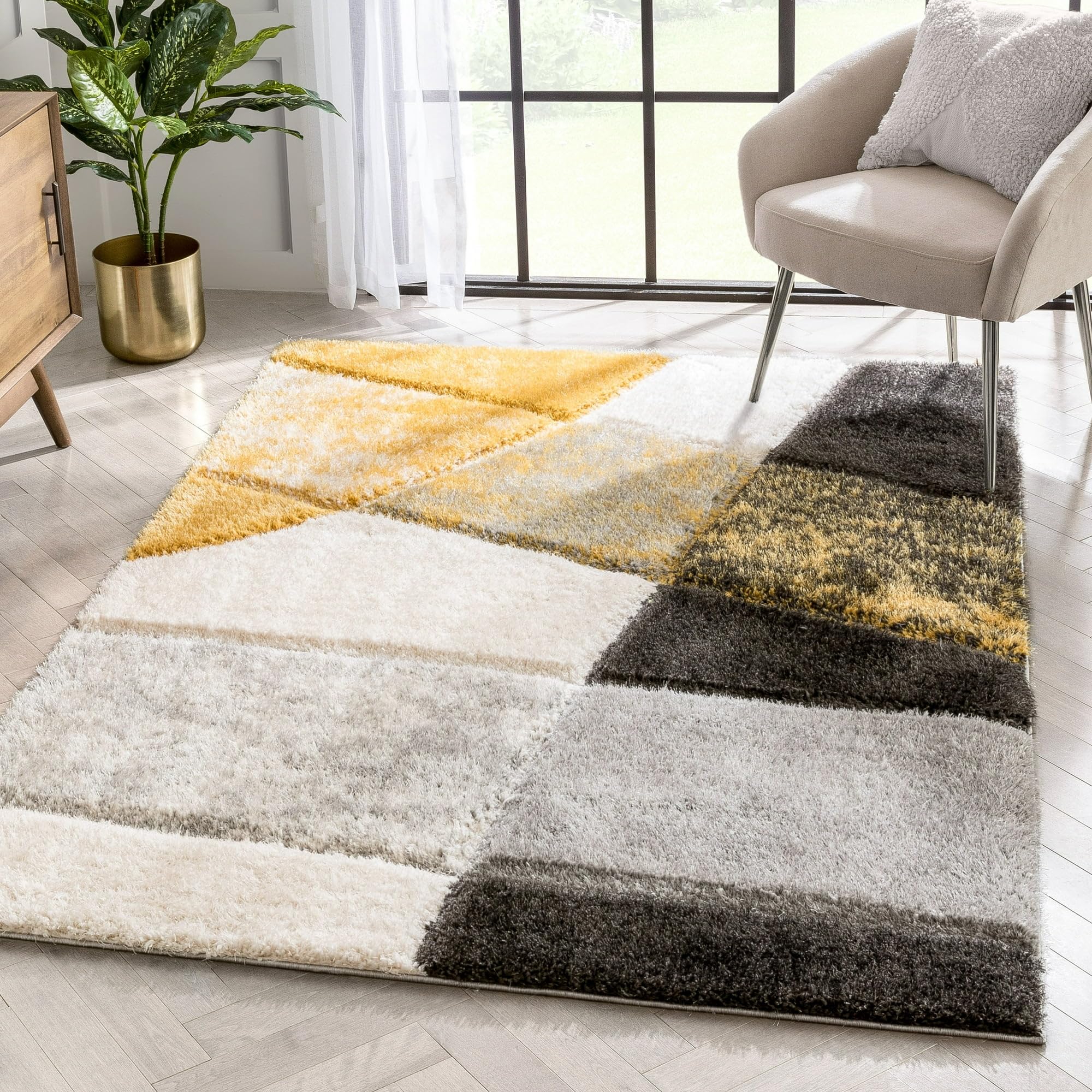 TAUHID CARPET - THE ART OF WEAVING WITH DEVICE OF TC Handwoven 3D Texture Super Soft Shag Rectangular Area Rug Carpet 2X6 Feet Mustard Silver