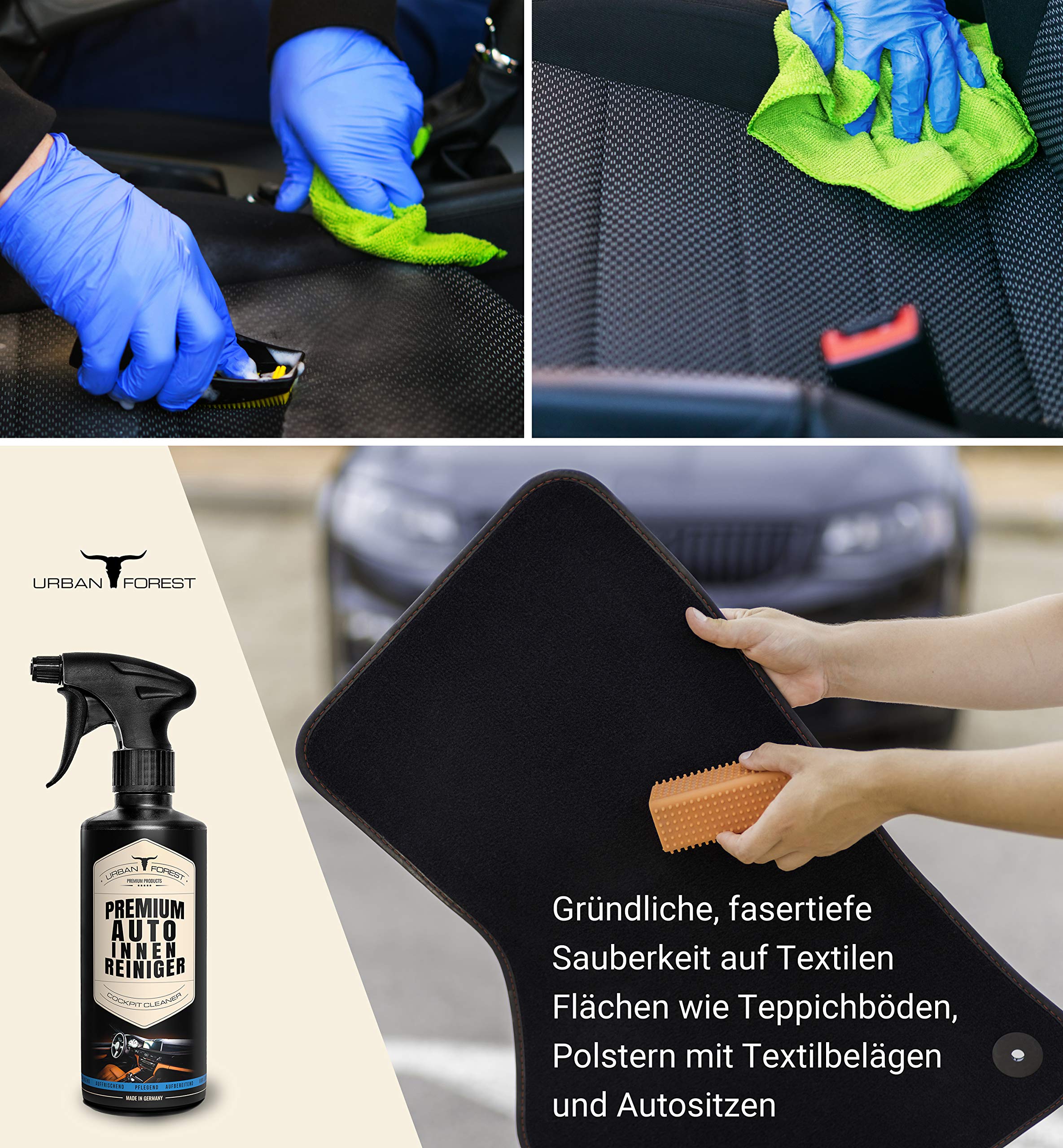 Auto-interieurreiniger, 500 ml, met microvezeldoek, mateffect en frisse Auto-interieurreiniger, 500 ml, met microvezeldoek, mateffect en frisse
