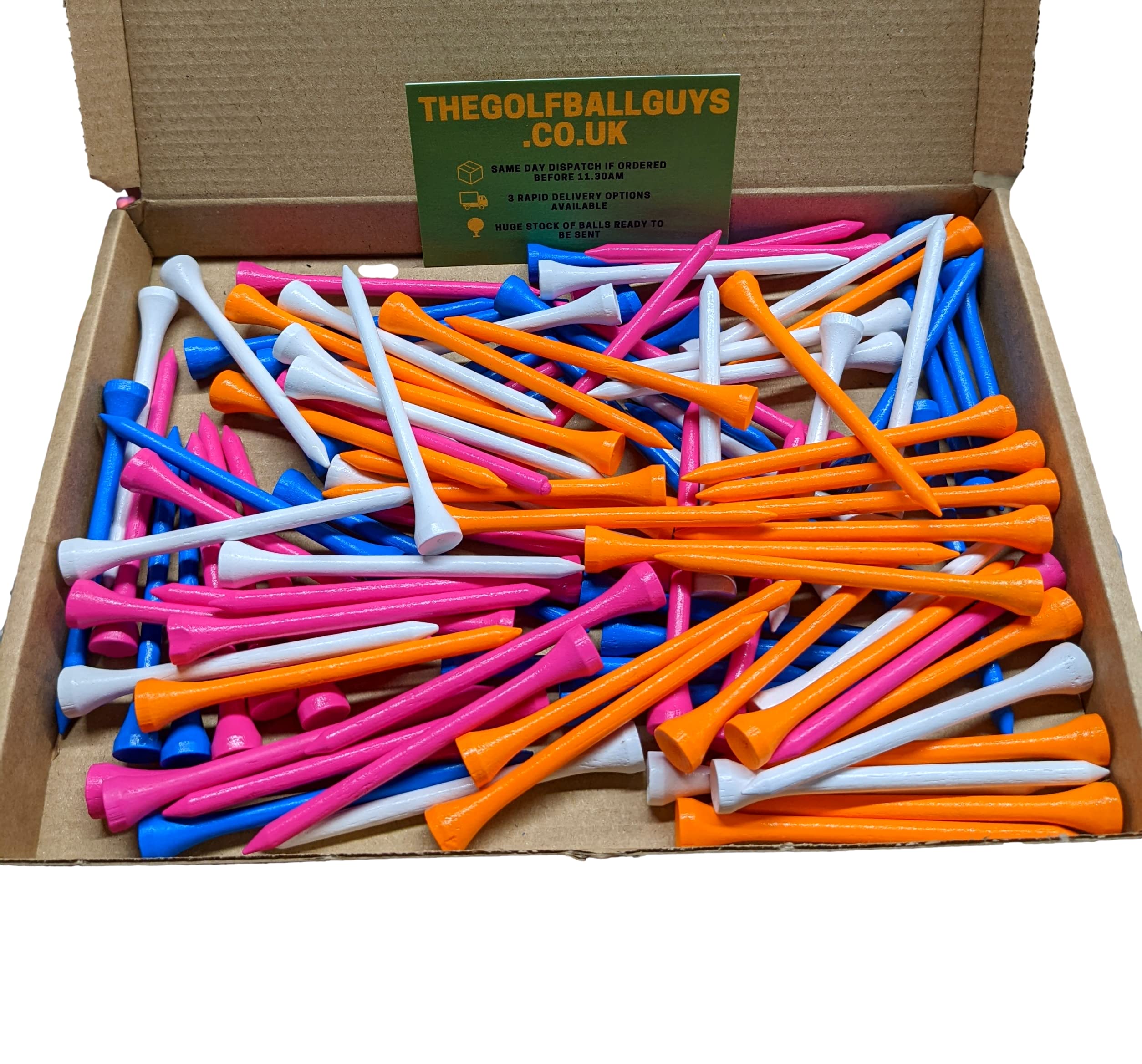 AJ Timber Rainbow Tees - 100 Pack -Bamboo Golf Tees - 83mm Long - Mixed Colour Pack