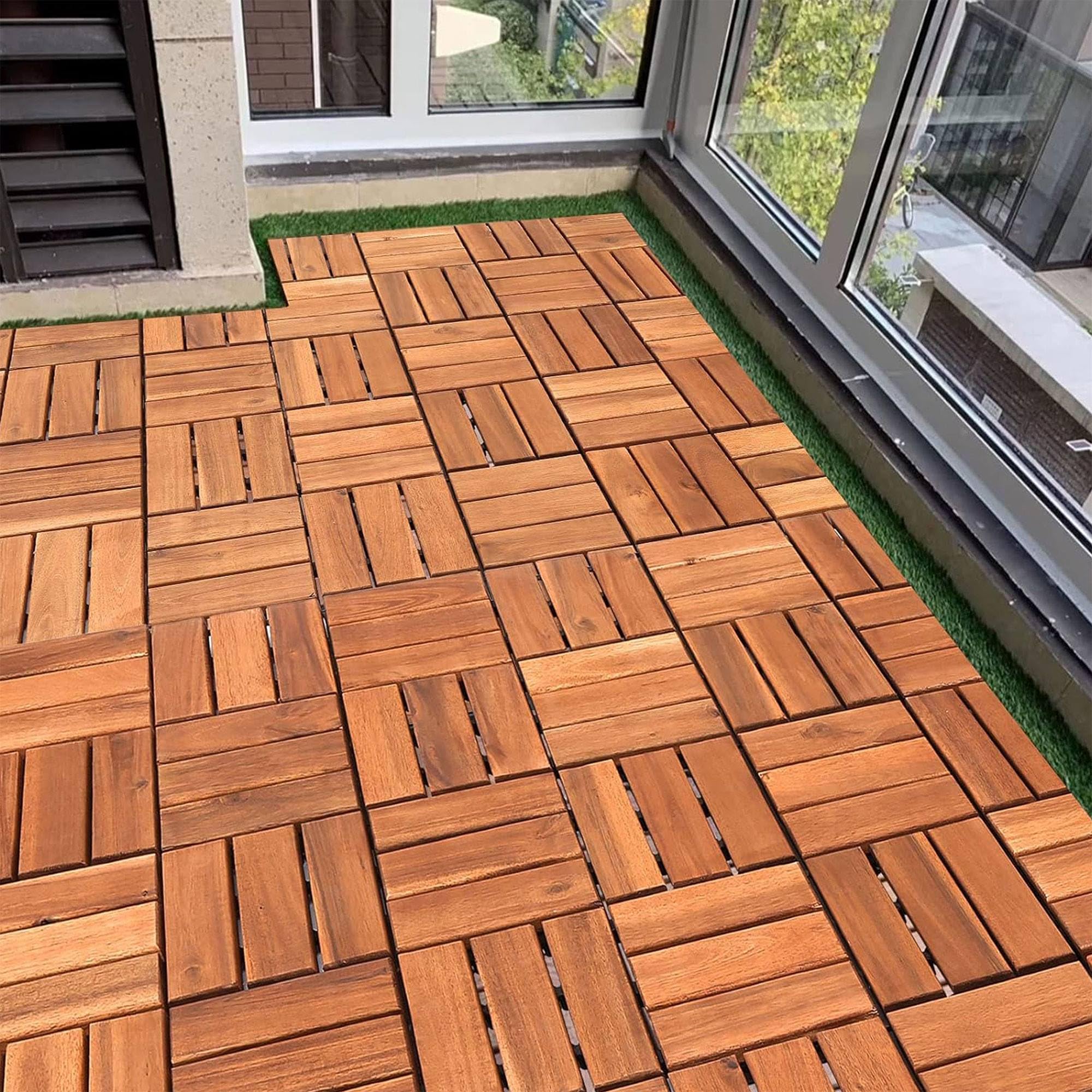 9 Baldosas de 30x30x0,1cm en madera de acacia de aspecto de teca