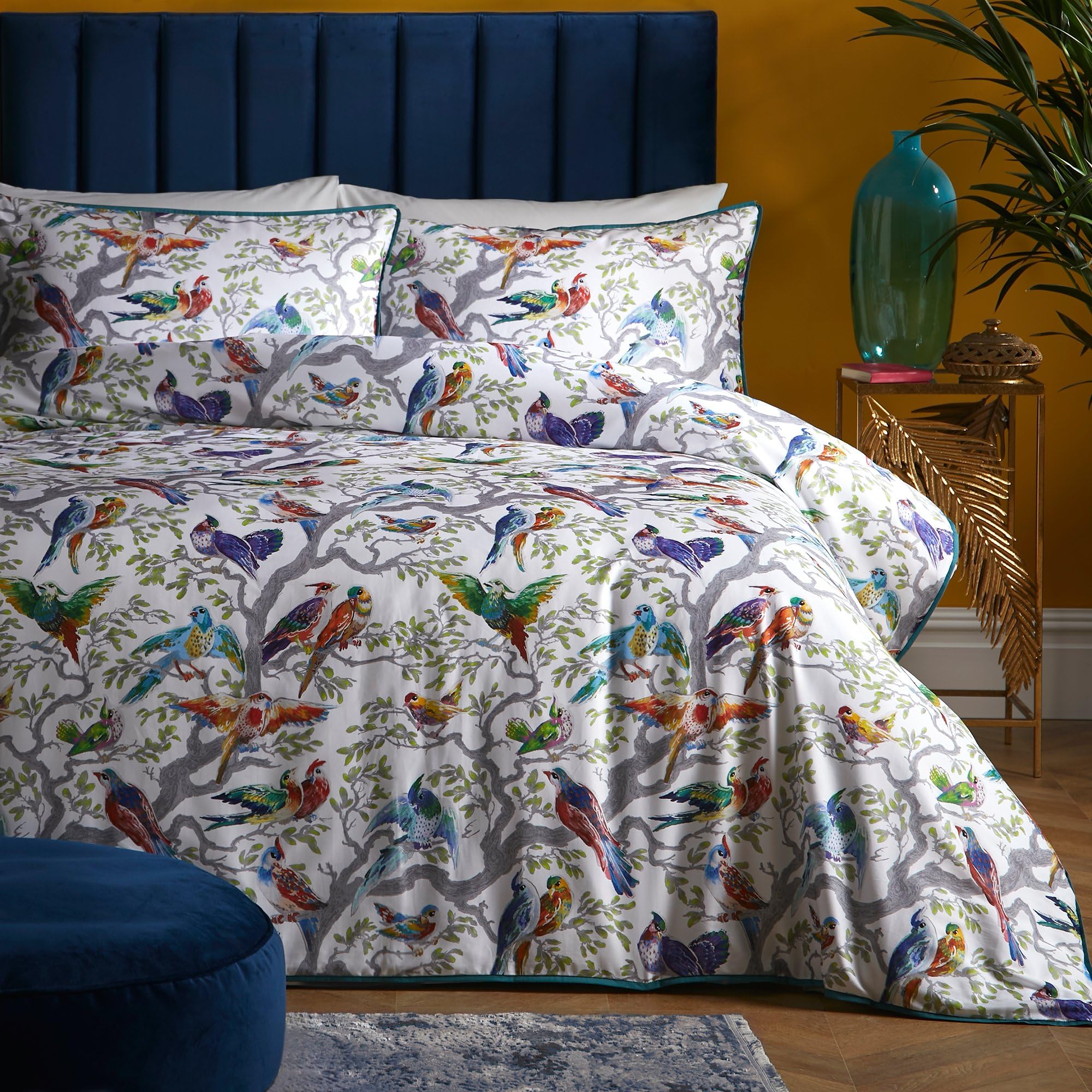 Laurence Llewelyn-Bowen, Multi-Colours Birds Duvet Cover, Super King Bedding Size (260 x 220cm), Soft 100% Cotton Sateen