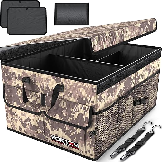FORTEM Trunk Organizer For SUV Car Trunk Organizer, Foldable Storage, Car Accessories for Women Men, Collapsible Multi Compartment, 600D Oxford, Non Slip Bottom, Securing Straps, Soft Cover (50L)