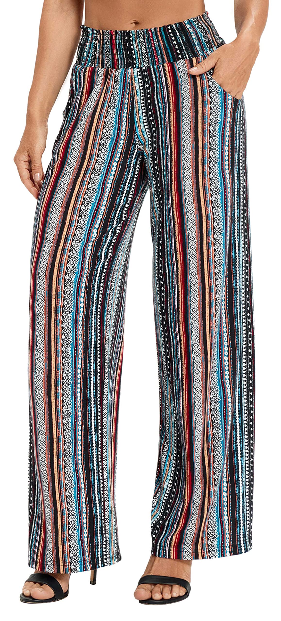 Urban CoCo Women's Boho Palazzo Pants Wide Leg Beach Pants High Waisted Lounge Pants with Pockets