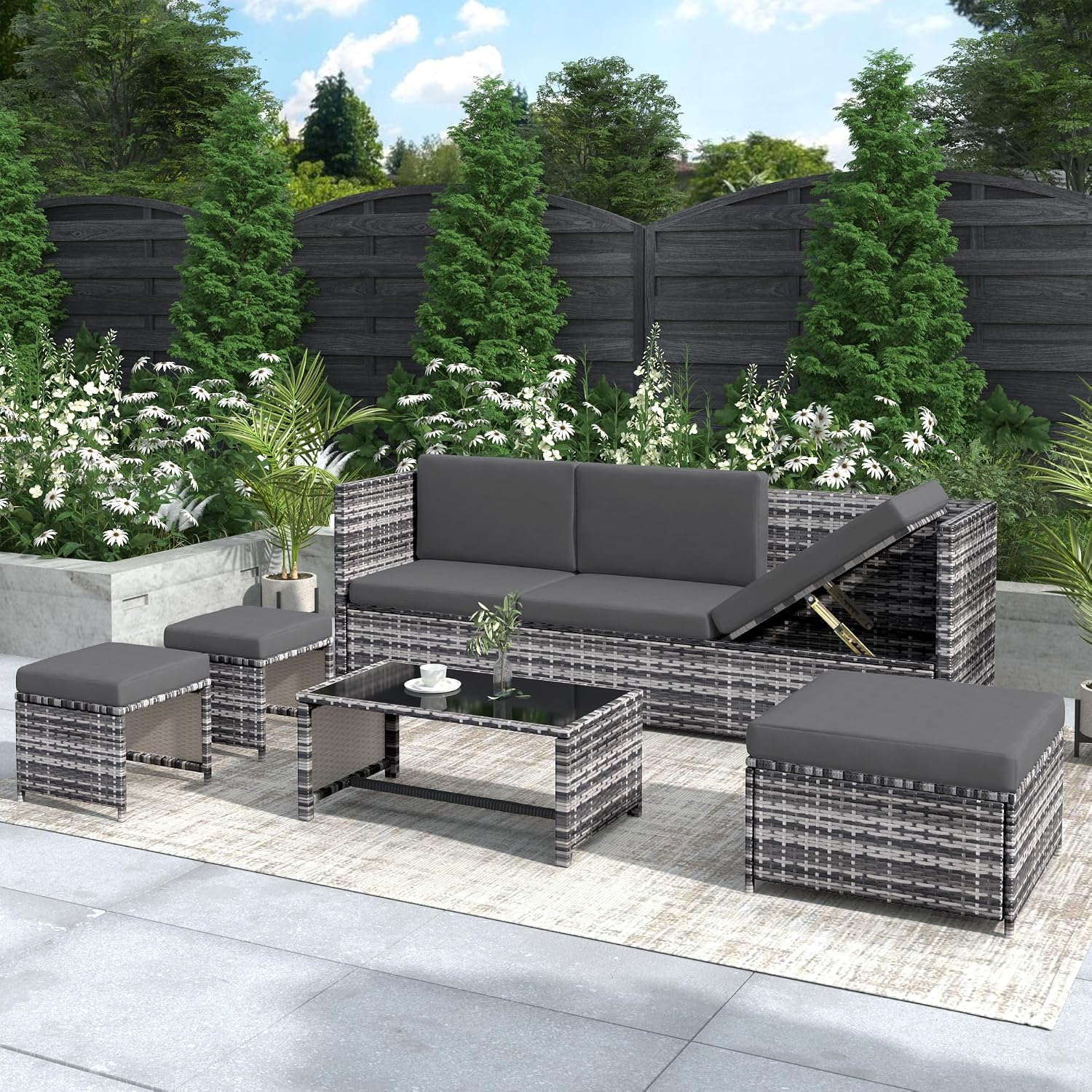 Merax PE Rattan Lounge Set – Premium Garden Furniture Sofa Set with Stylish Seating Group – Outdoor Patio Sofa for Relaxation and Entertainment by the Pool Grey