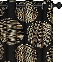 Vista 1 de Deconovo Cortinas opacas con aislamiento térmico, reducción de ruido, para dormitorio, sala de estar, 2 paneles, negro/círculo, 52 pulgadas de ancho