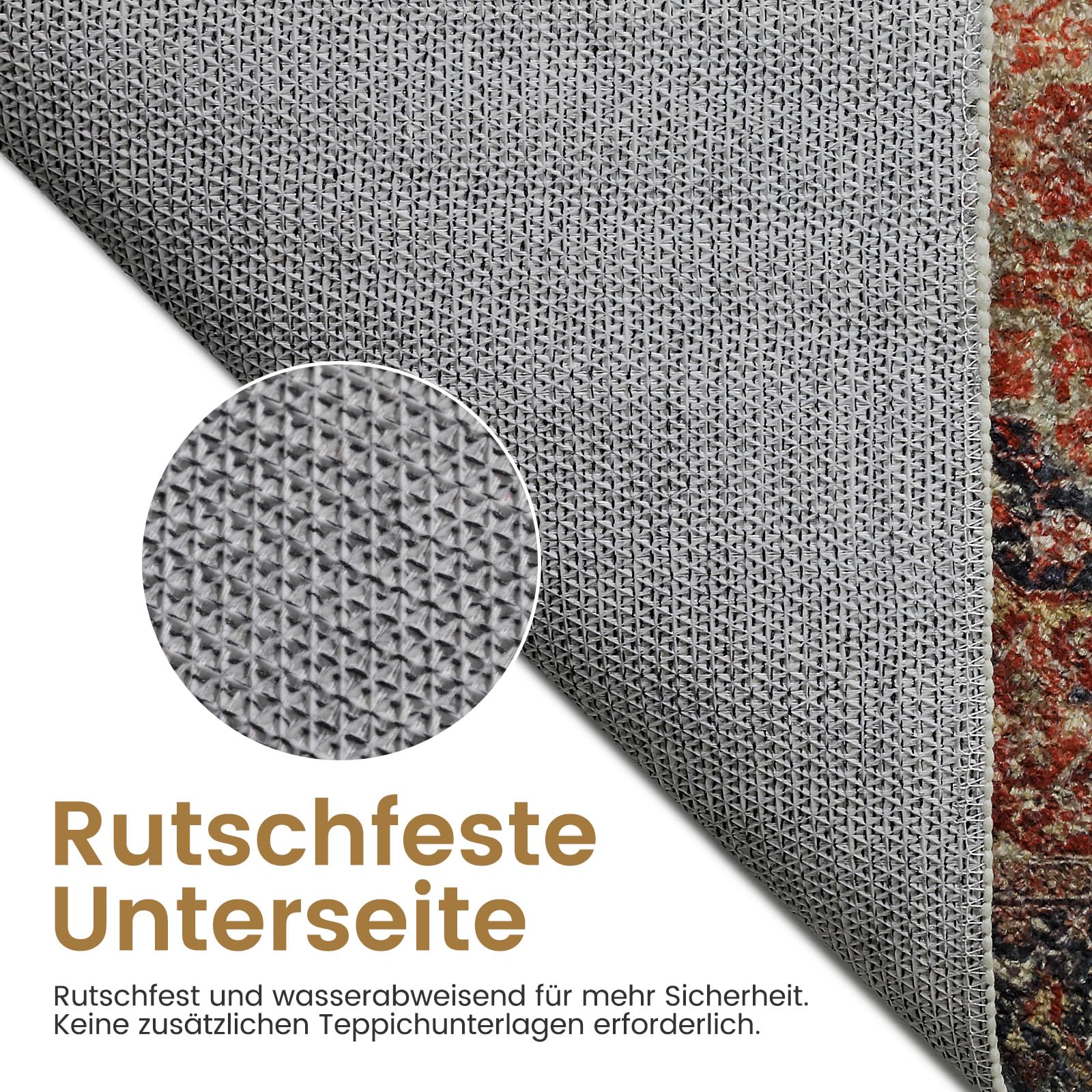 Vintage Teppich Wohnzimmer 160x230 cm Waschbar, Braun/Mehrfarbig | Rutschfester Groß Retro Rugs for Living Room, Kurzflor Weich Carpet für Schlafzimmer, Esszimmer, Büro