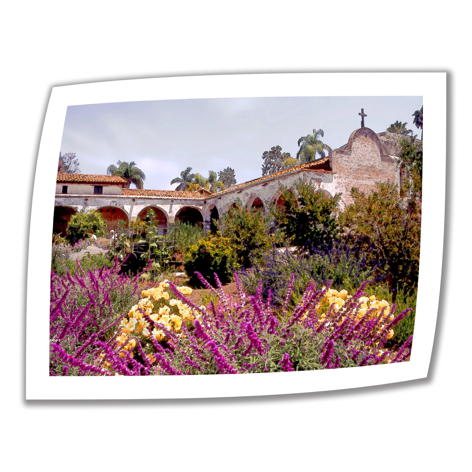 ArtWall Gardens of Mission San Juan Capistrano 36 by 48-Inch Unwrapped Canvas Art by Linda Parker with 2-Inch Accent Border