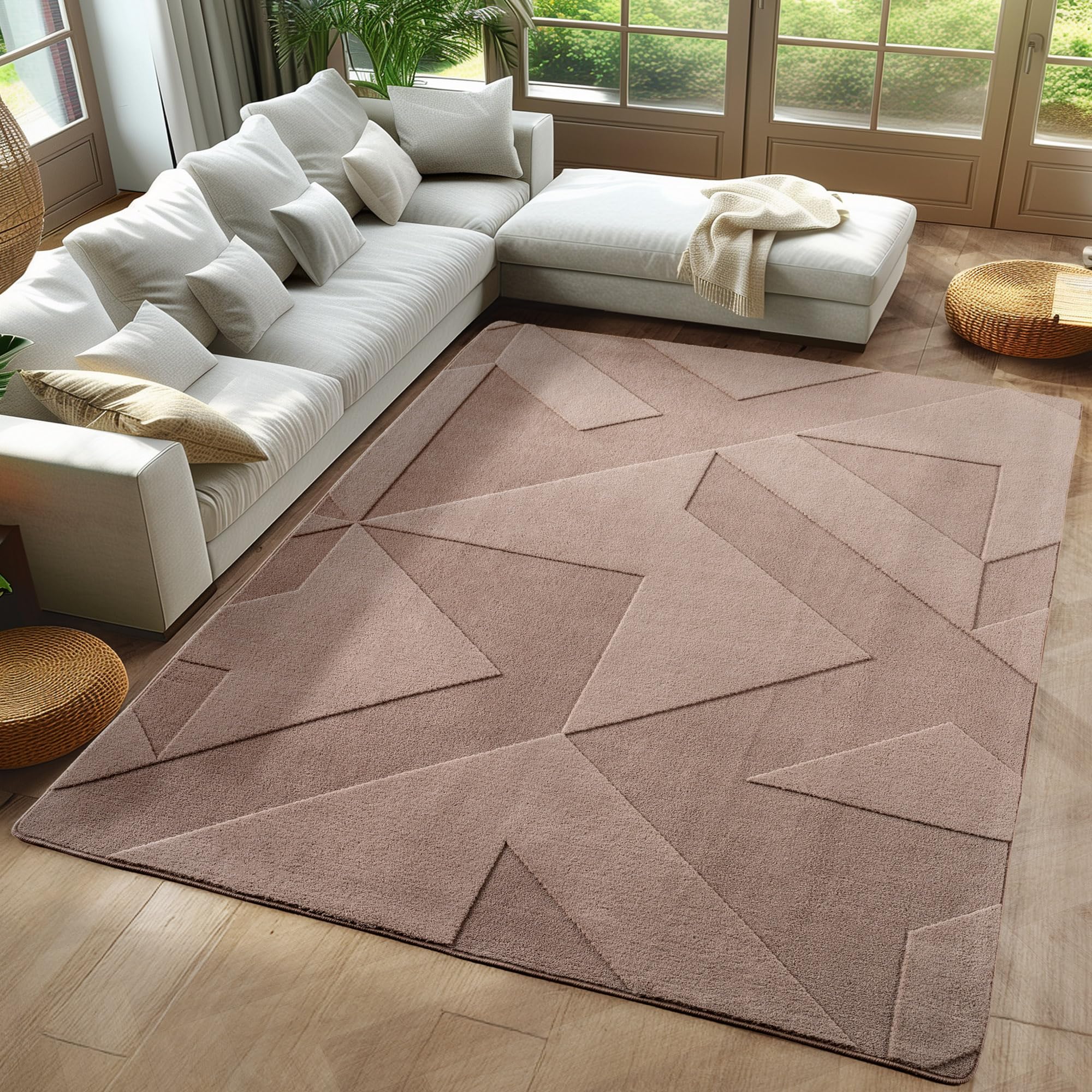 Carpetsale24 Boho Teppich Weicher Skandinavischer Kurzflor mit 3D-Effekt, Waschbar & Pflegeleicht, Moderner Teppich für Wohnzimmer, Esszimmer oder Schlafzimmer