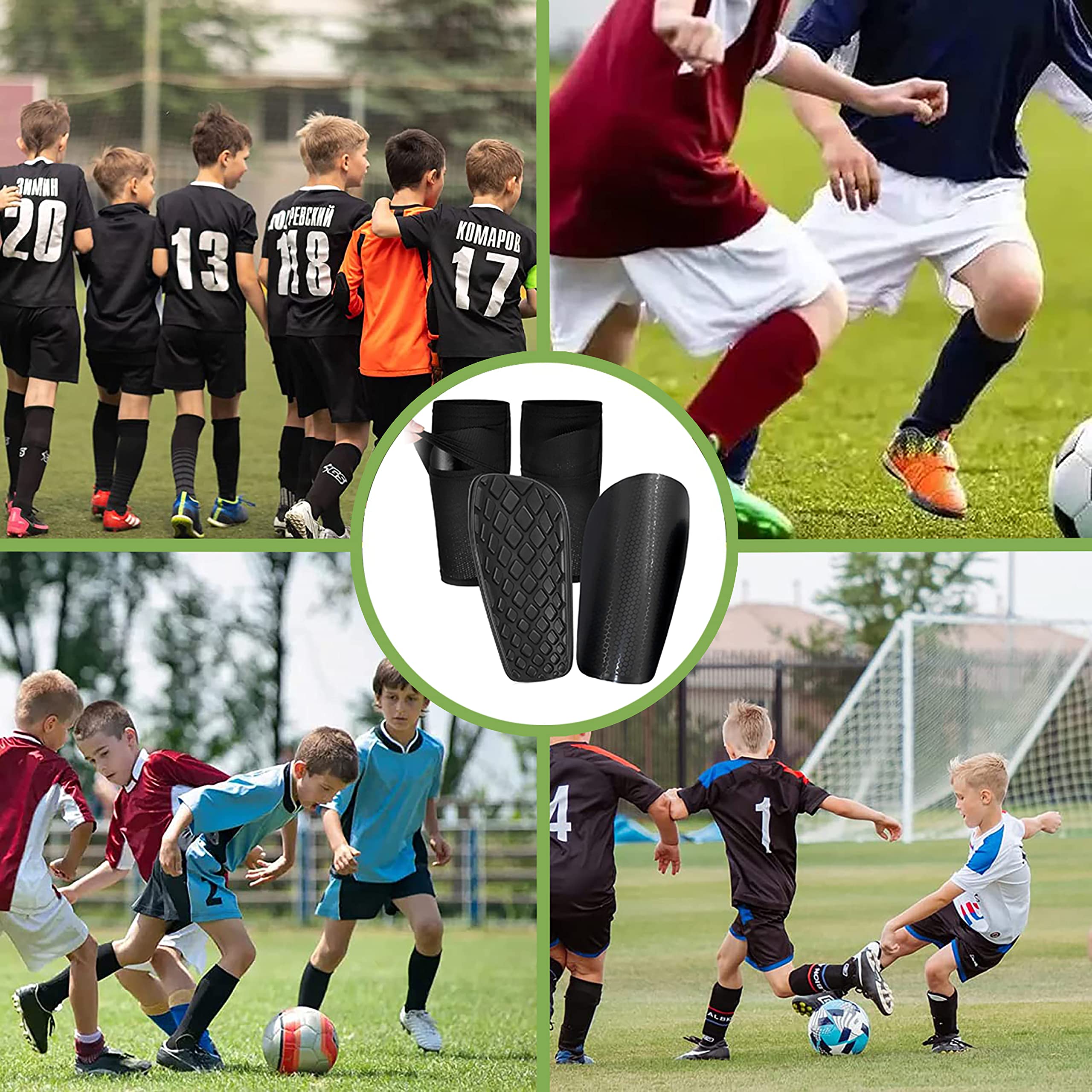Swavitie 4 stuks scheenbeschermers voor kinderen van 6 tot 14 jaar, scheenbeschermers, voetbal, scheenbeschermers met 4 stuks sport-polssteun voor kinderen, heren, jongeren, jongens en meisjes