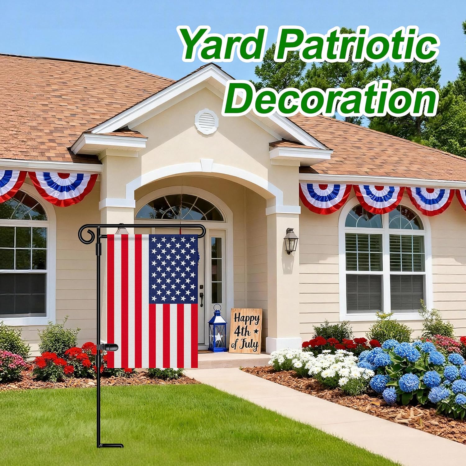 HOOSUN Garden Flag Stand Holder Easy to Install Strong and Sturdy wrought iron Pole Fits Mini Flag 12.5" x 18" no need Extra accessories to fixed flag,Garden flag pole without flag