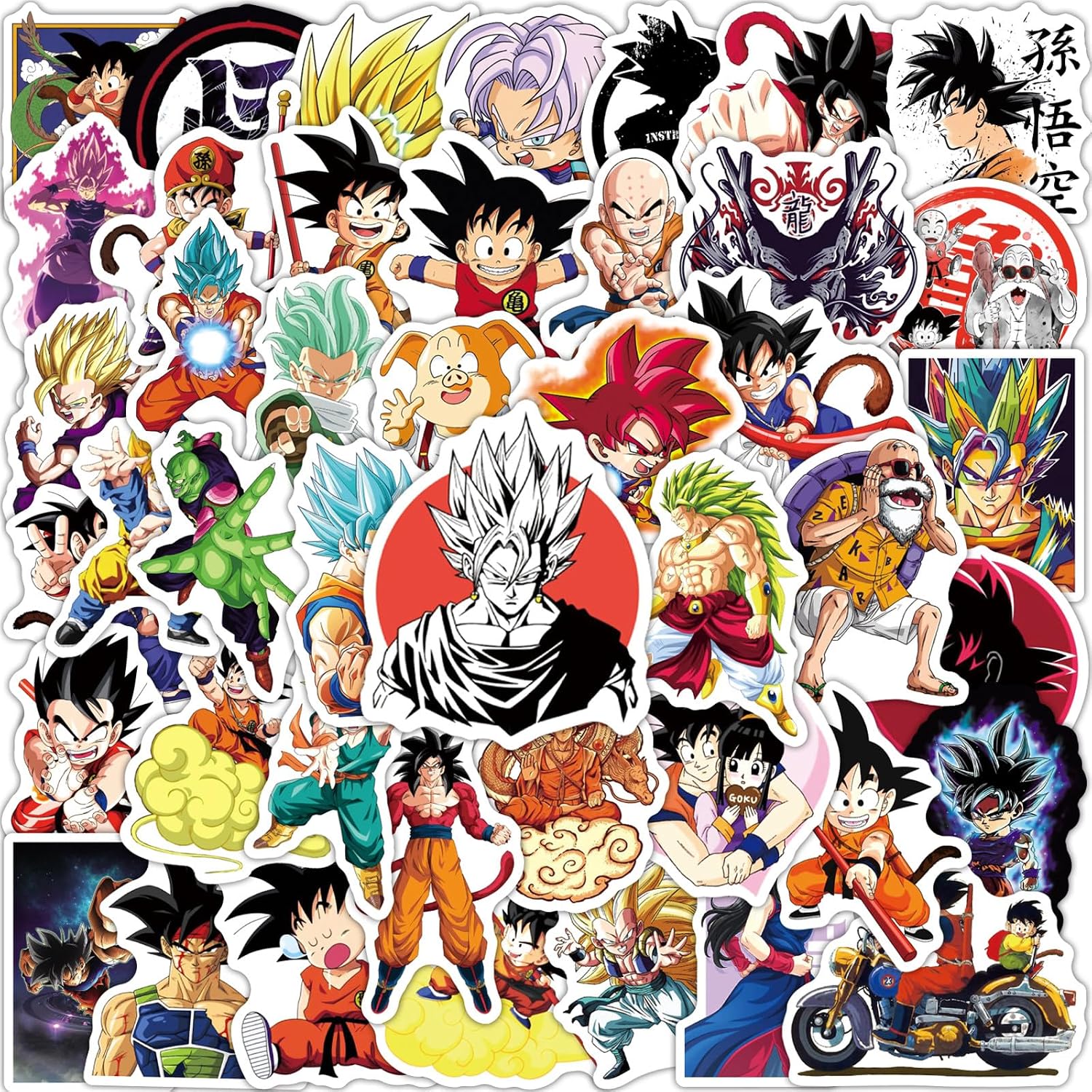 100pcs Anime Dragon and Ball Stickers Mixed Pack,Lovely Cartoon Characters Decals Cartoon Anime Sticker for Kids Teens Waterproof Stickers for Water Bottle Laptop Luggage Helmet Skateboard Guitar