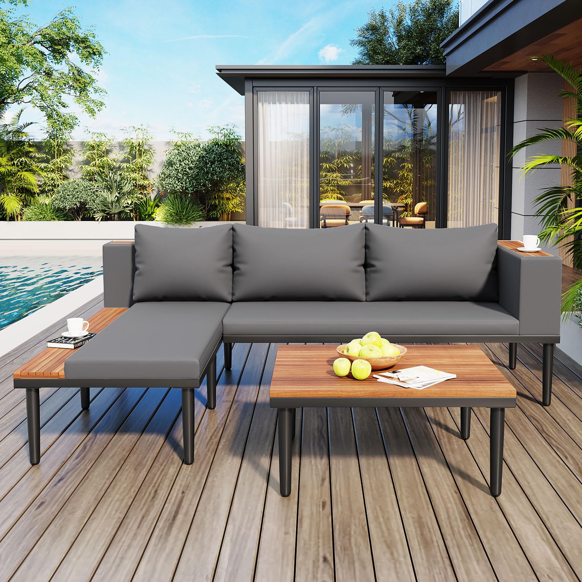 Snapklik.com : Merax 3 Piece Patio Outdoor Furniture Set For 6 People ...