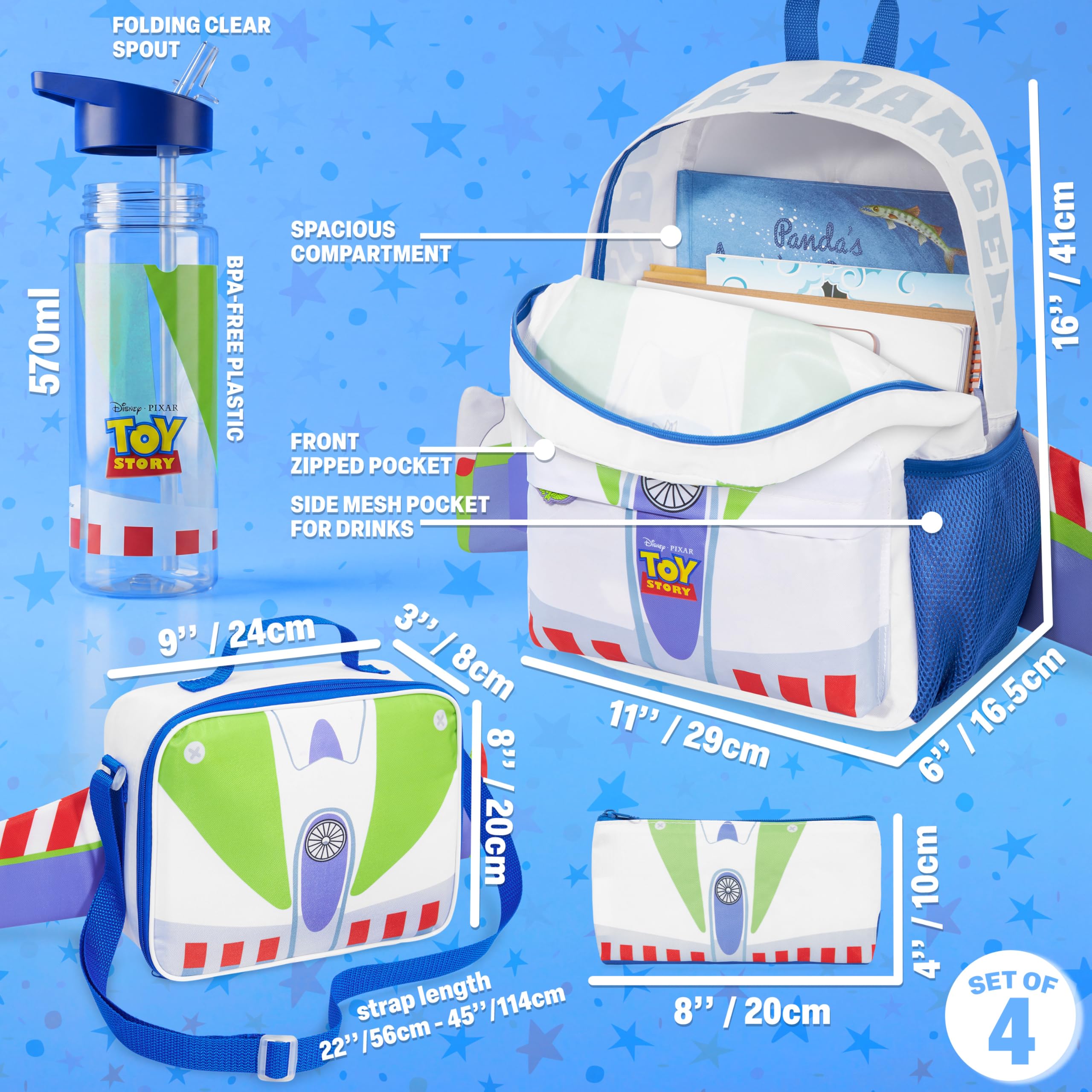 Get Trend Hot Wheels | Disney Cars | Toy Story plecak dla chłopców, 4-częściowy plecak szkolny z izolowaną torbą na lunch, piórnikiem i butelką na wodę bez BPA, plecak podróżny dla dzieci, torba na