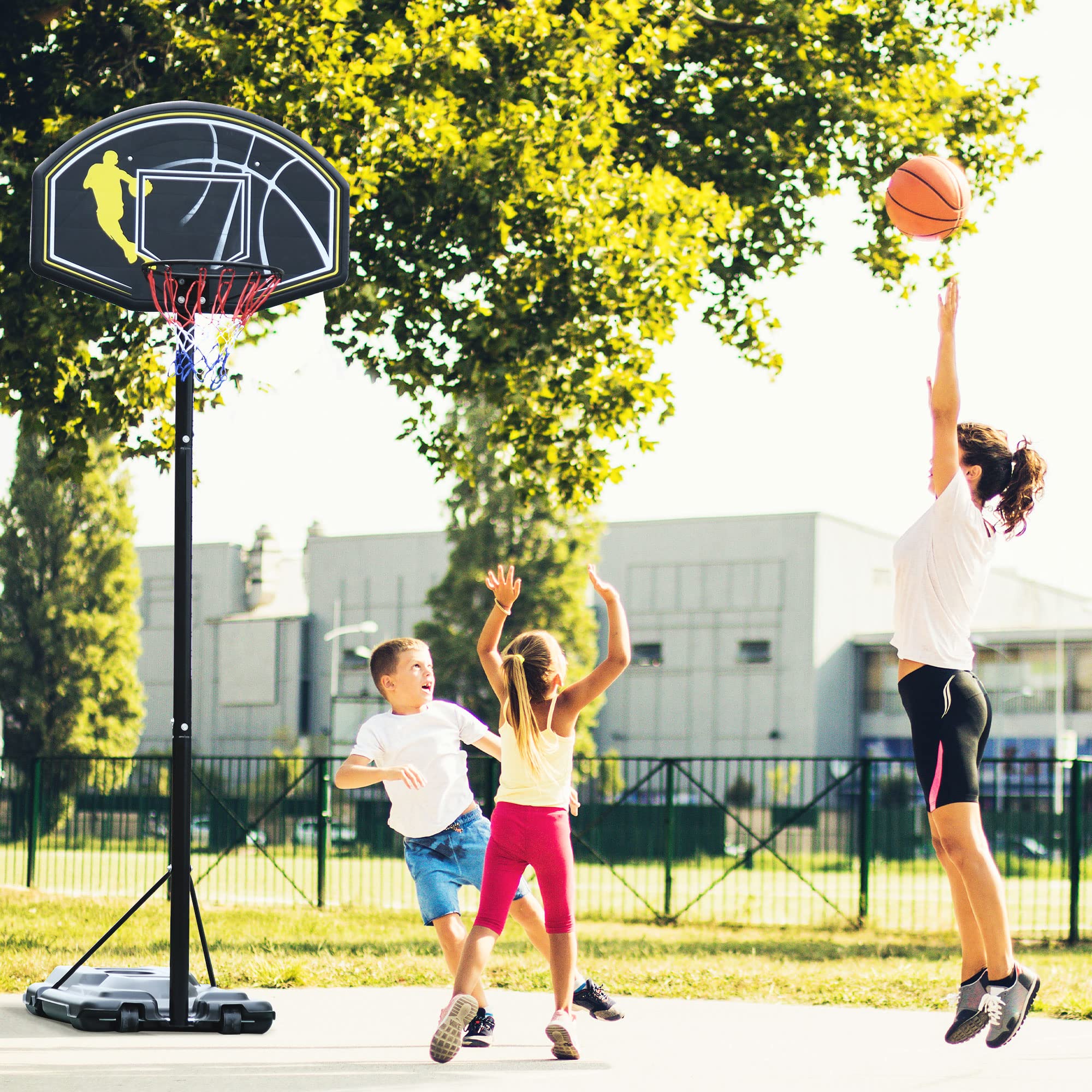 HOMCOM Canestro da Basket Altezza Regolabile in Acciaio con Base 112 × 74 × 365cm