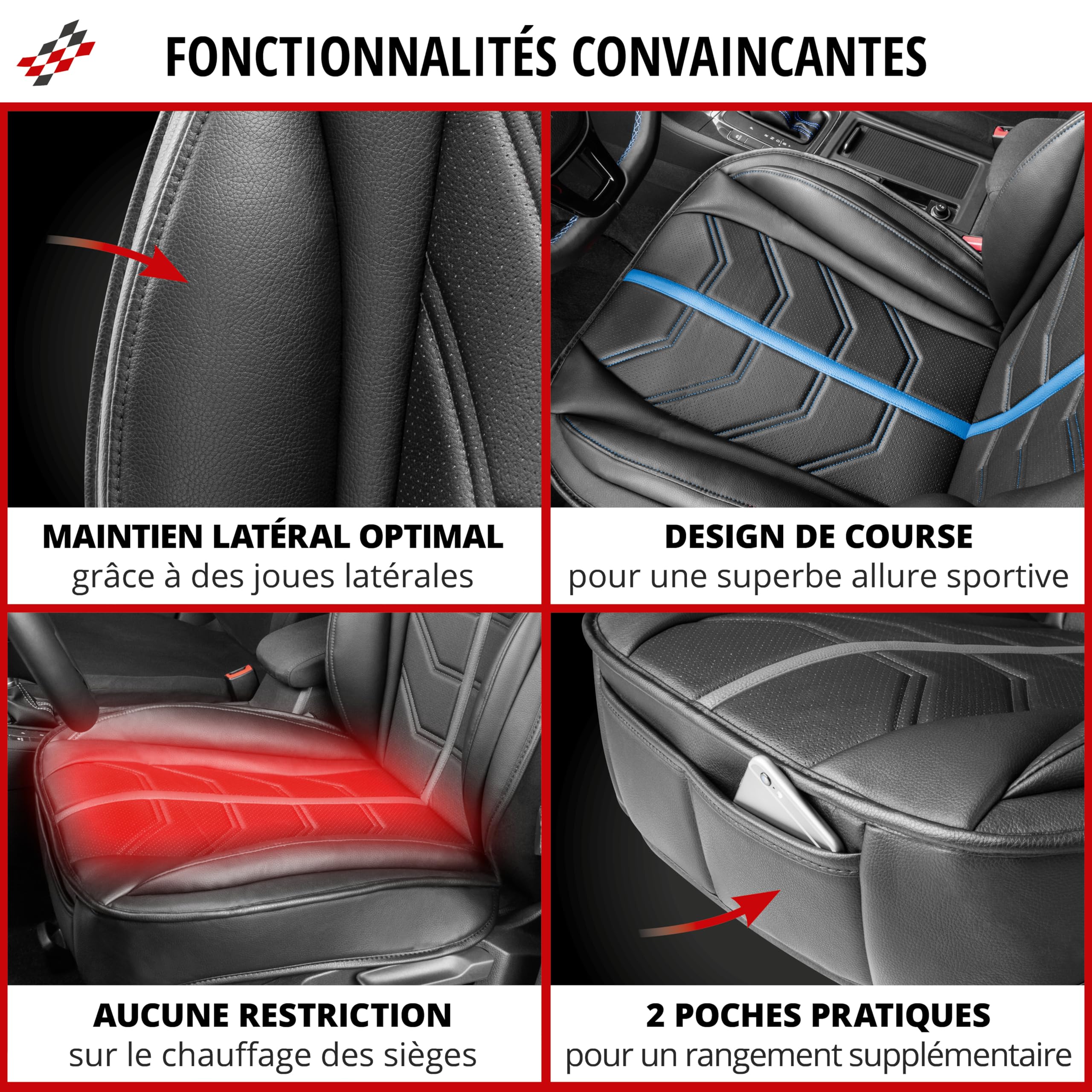 Walser Housse de siège de Voiture, Universel Housse de siège et Coussin de Protection Noir-Gris Kimi, Protection de Place Compatible avec 95% de automóviles (Voiture/Berline/SUV/Camionnette/Fourgon)