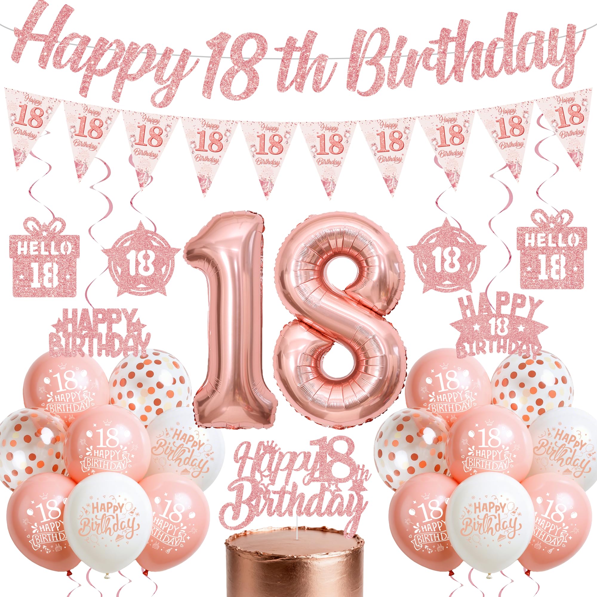 18th Birthday Decorations for Girls, Rose Gold 18 Years Old Party Supplies