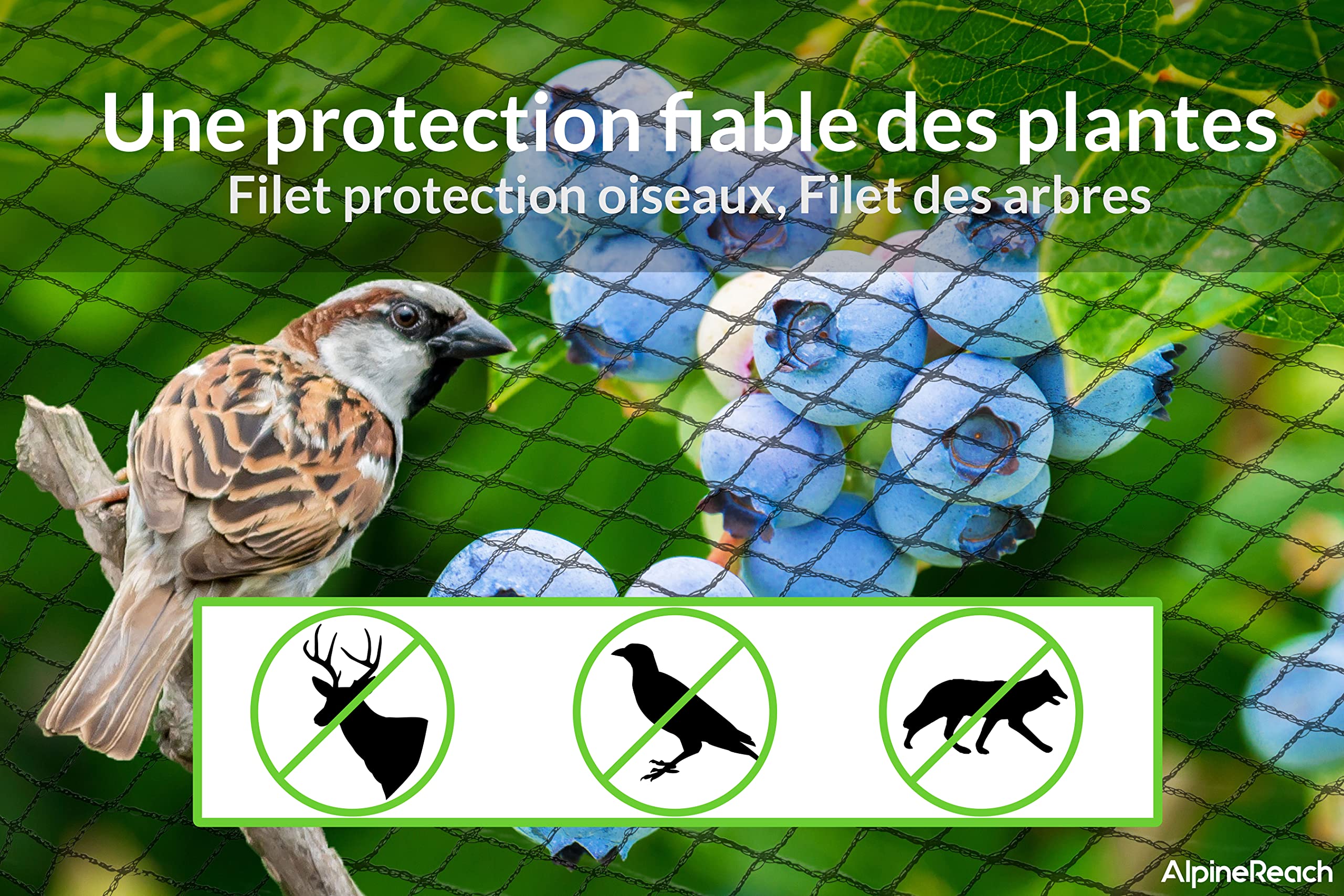 AlpineReach Filet Anti-Oiseaux Noir 2m x 20m Filet de Jardin Résistant Réutilisable