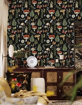 HAOKHOME Mushroom Wallpaper Peel and Stick Whimsical Woodland Cottagecore