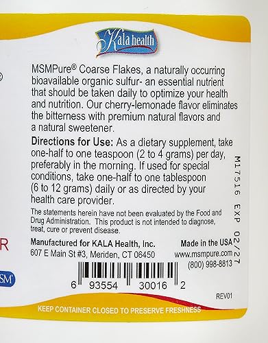 Miniatura 2 de MSMPure Kala Health - Escamas de polvo grueso con sabor a limonada de cereza, 1 libra, cristales de azufre orgánicos, suplemento MSM destilado puro