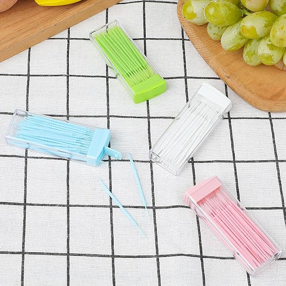 WLLHYF 200Pcs Double Head 50pcs/Box Plastic Toothpick Double-Head Dental Toothpicks, Dental Floss Interdental Toothpick Brush Teeth Stick (White+Blue+Green+Pink)